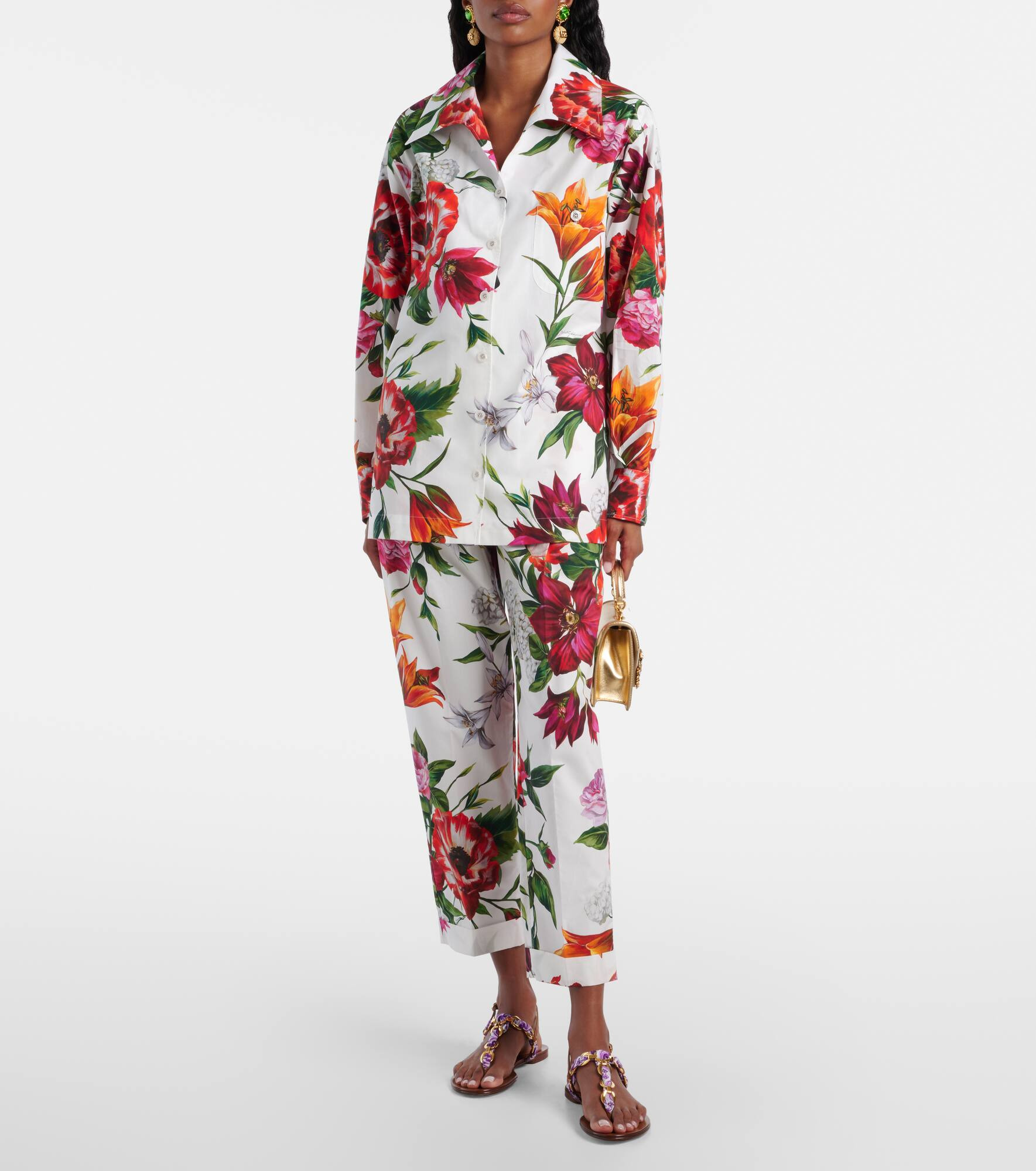 Floral high-rise cotton straight pants - 2