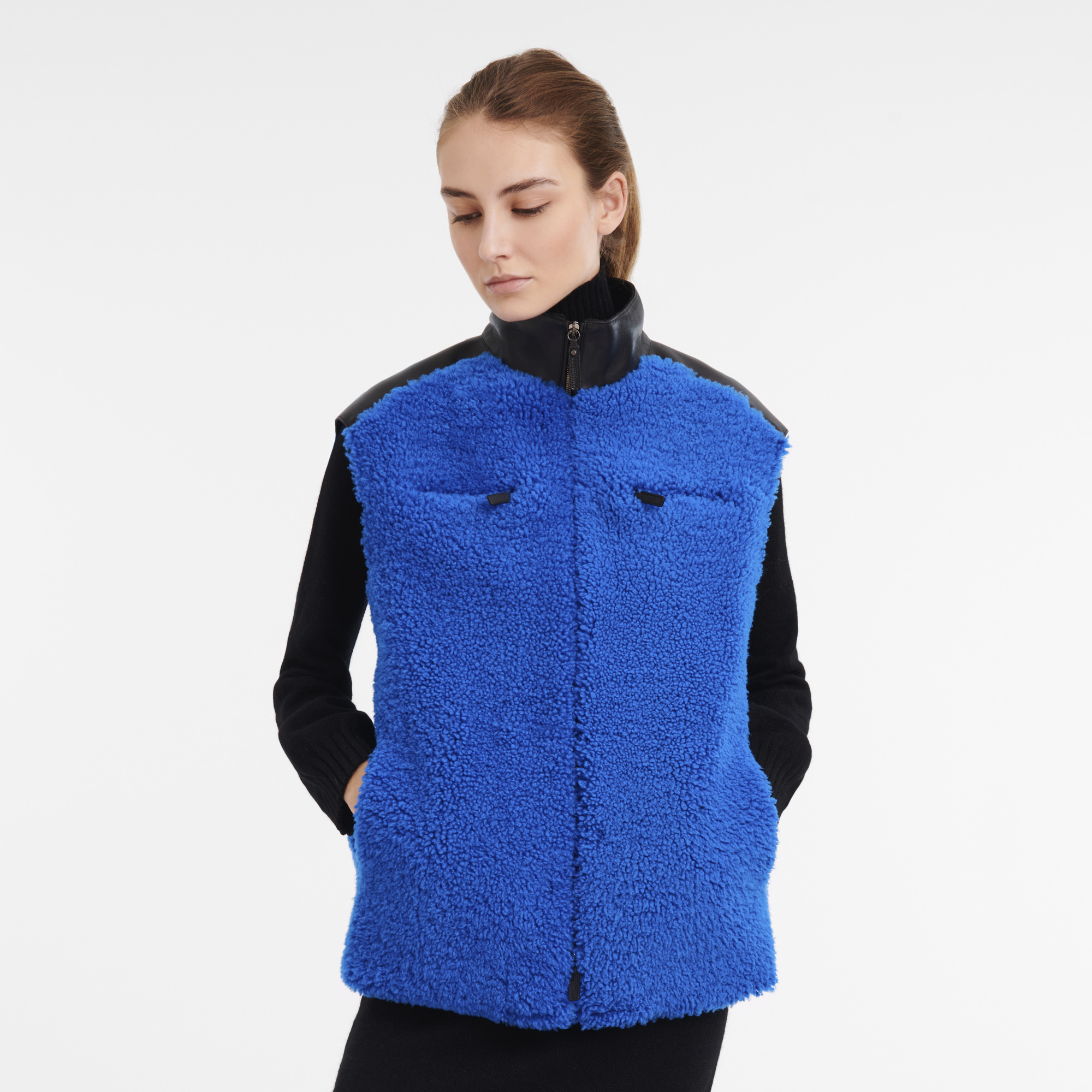 Sleeveless cardigan Cobalt - Leather - 3