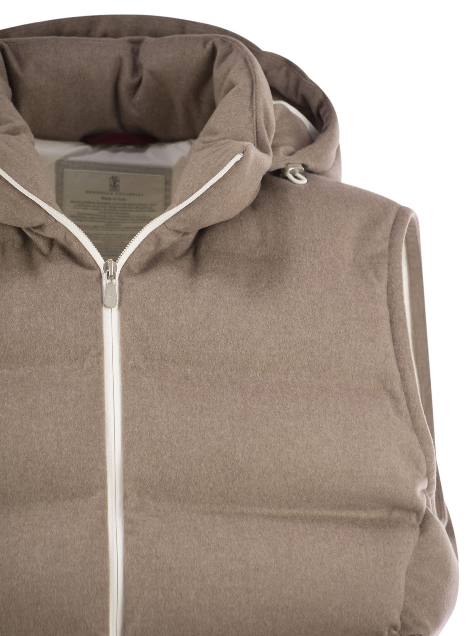 Brunello Cucinelli Men Sleeveless Wool Down Jacket With Detachable Hood - 4