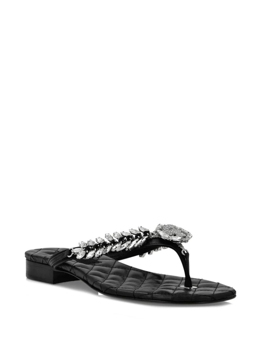 crystal-embellished leather flip-flops - 2