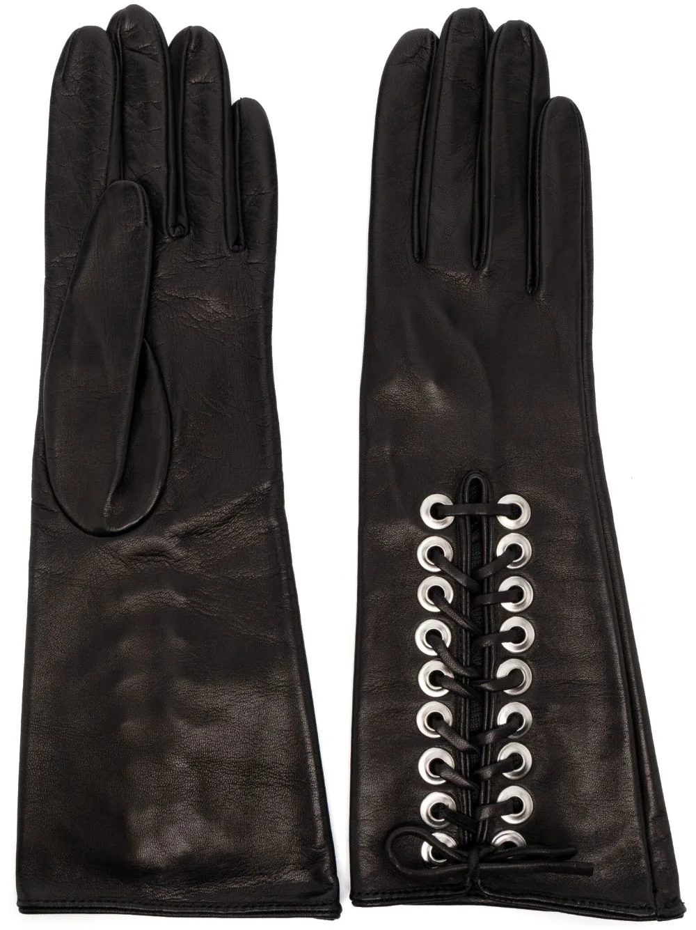 lace-up leather gloves - 1