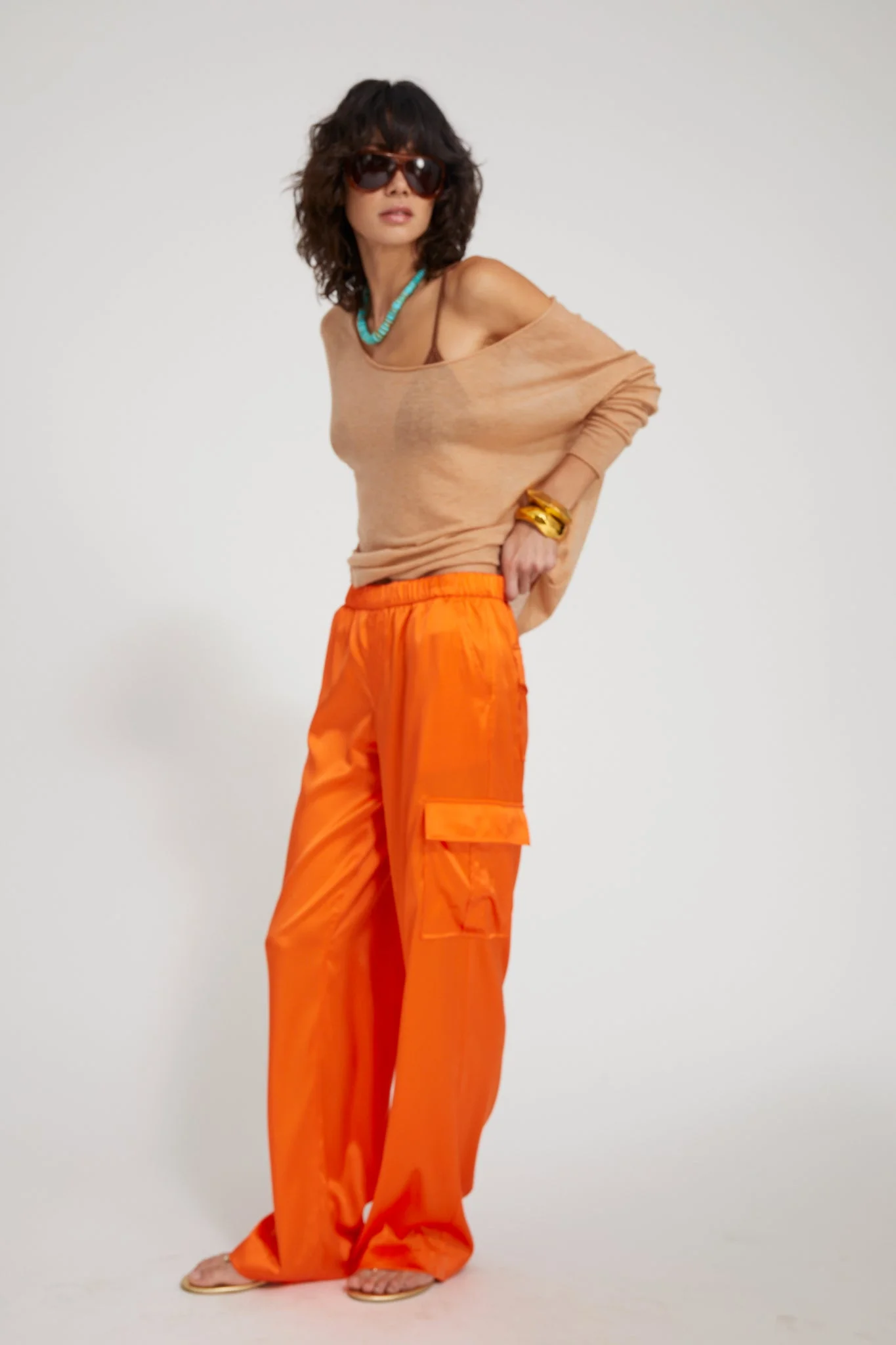 SILK CHARMEUSE CARGO PANTS - 1