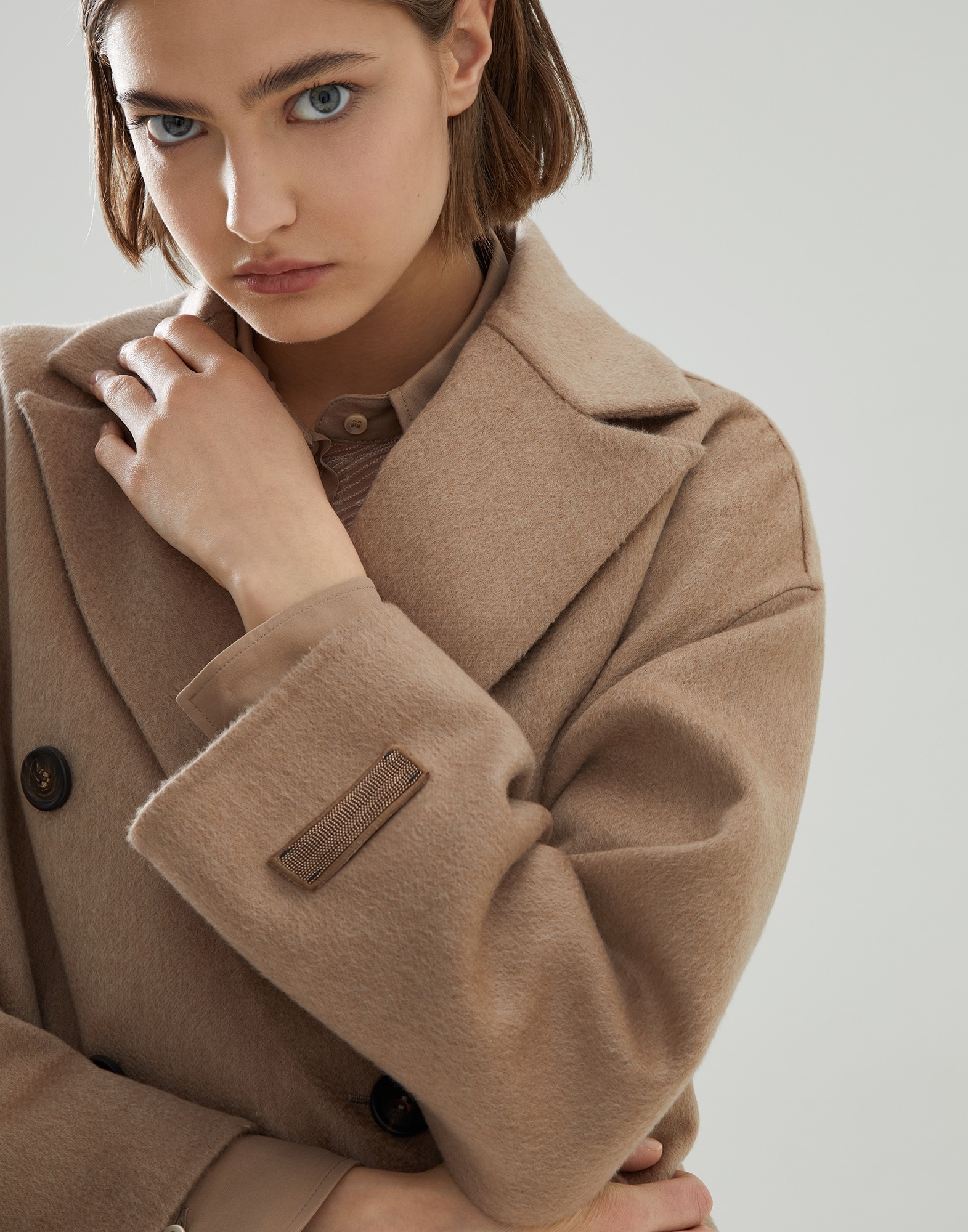 Cashmere double beaver cloth pea coat with Precious patch - 3