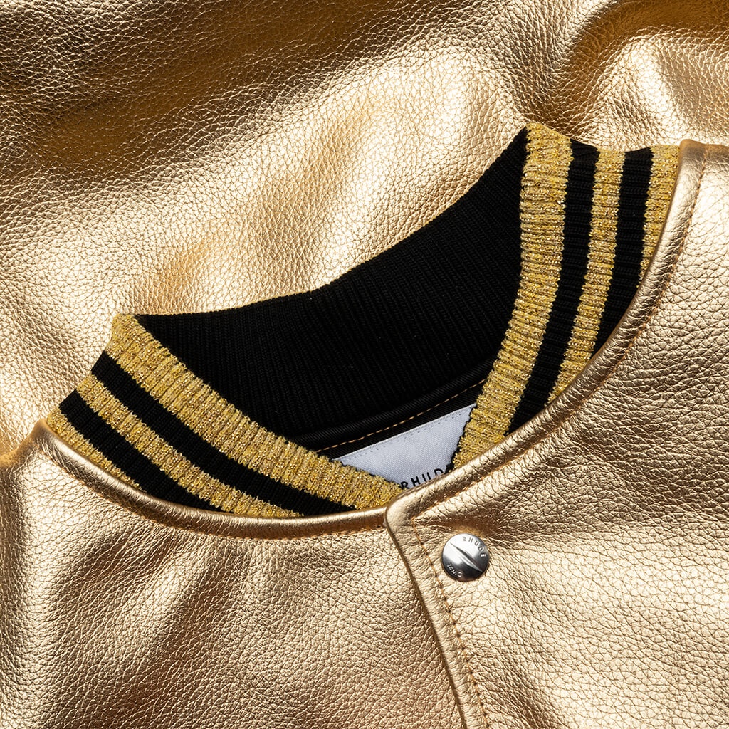 METALLIC LEATHER BOMBER - GOLD - 3