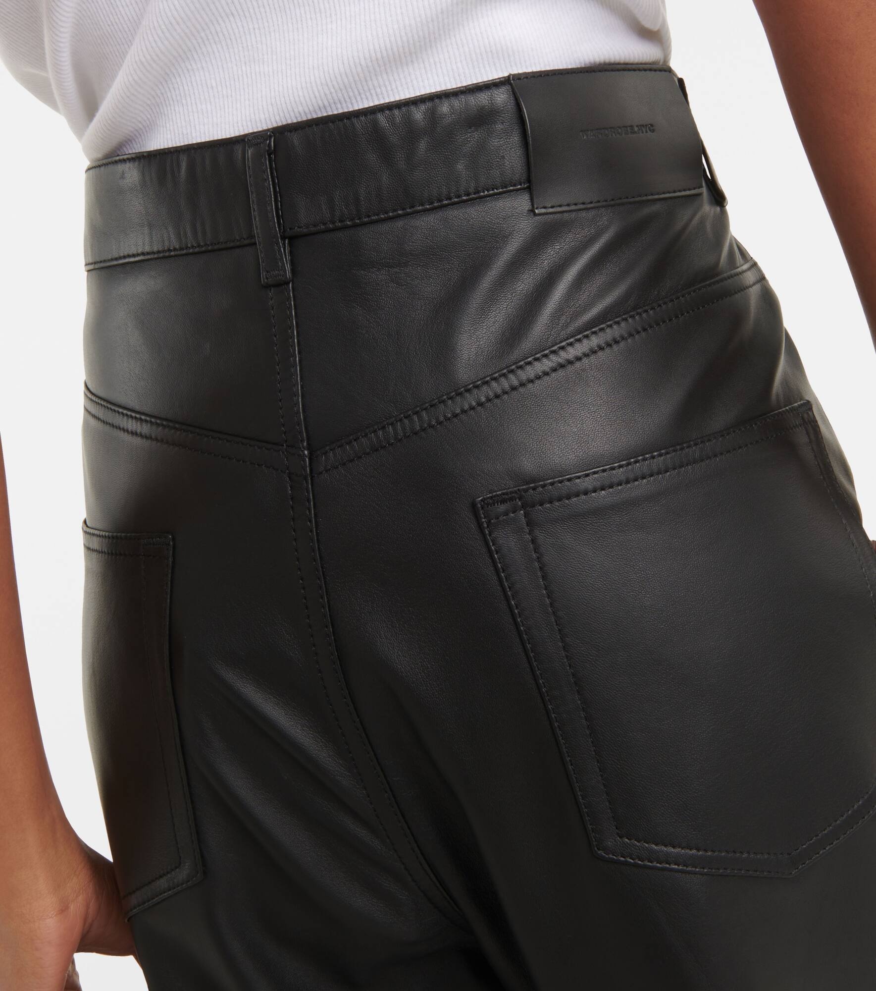High-rise leather wide-leg pants - 6