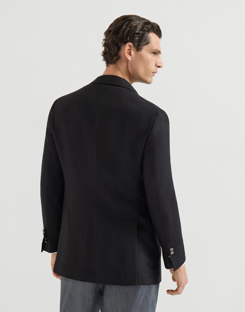 Silk, linen and wool hopsack deconstructed blazer with metal buttons 3