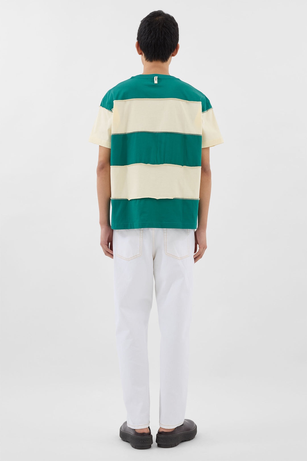 STRIPED T-SHIRT W/ CUTS / off white & green - 4