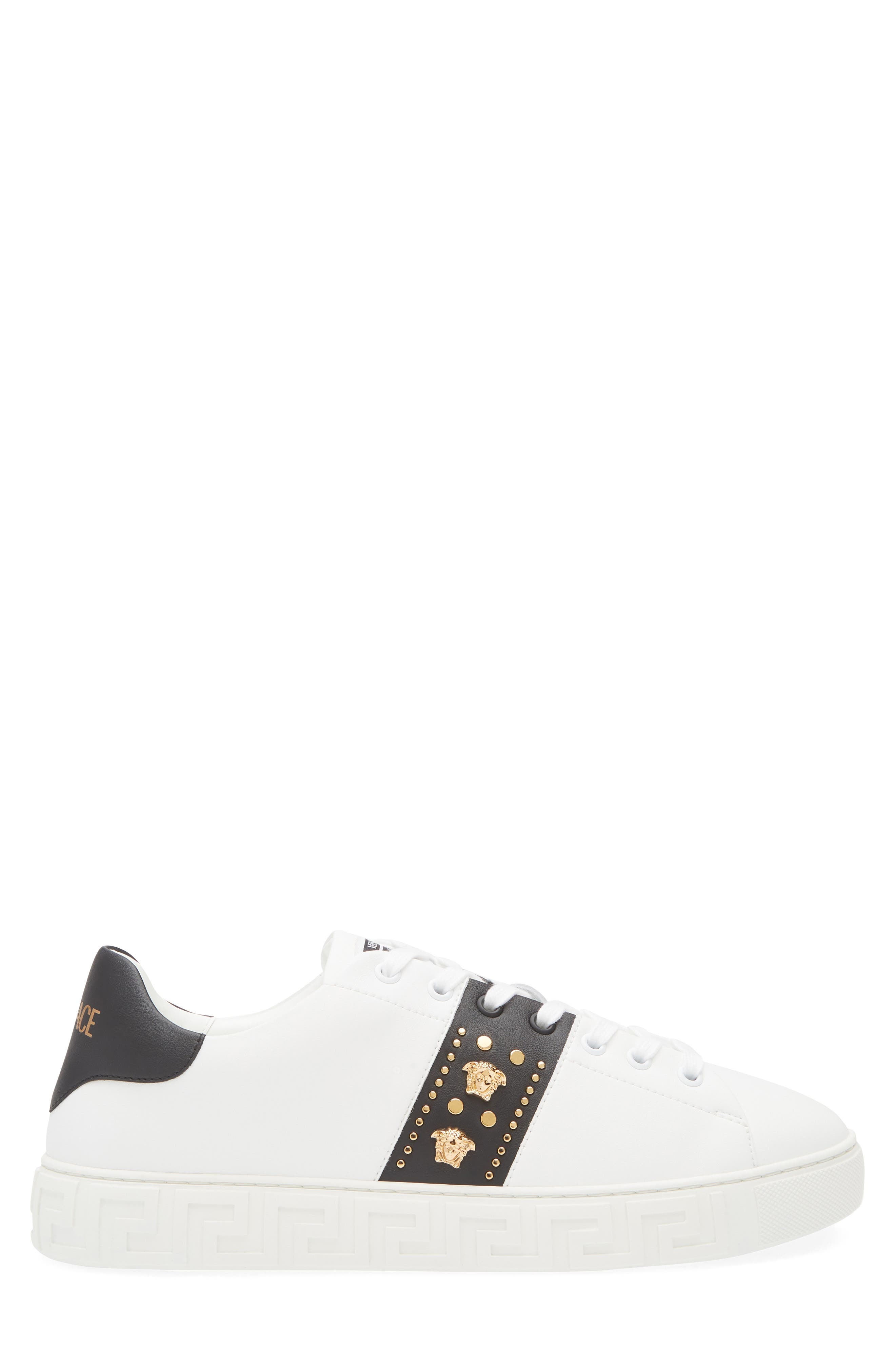 Versace Studded Greca Sneaker in White Black-Versace Gold at Nordstrom - 2