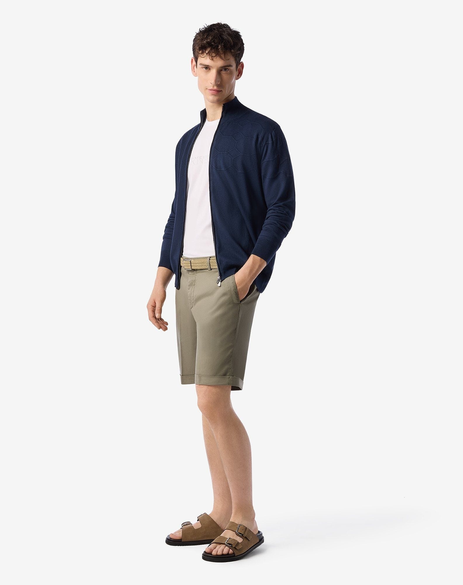 Khaki stretch lyocell cotton Bermuda shorts - 2