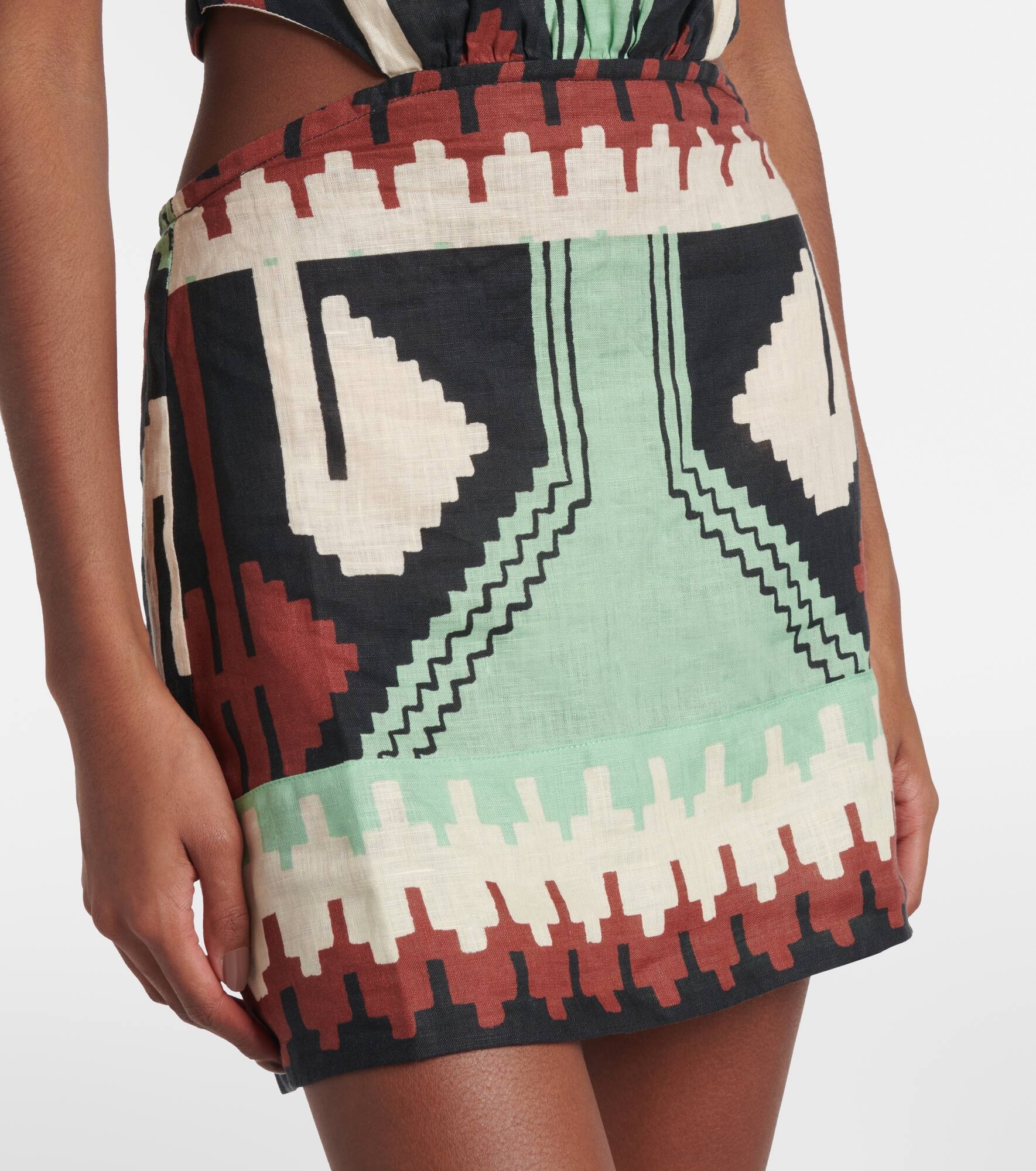 Printed halterneck linen minidress - 5