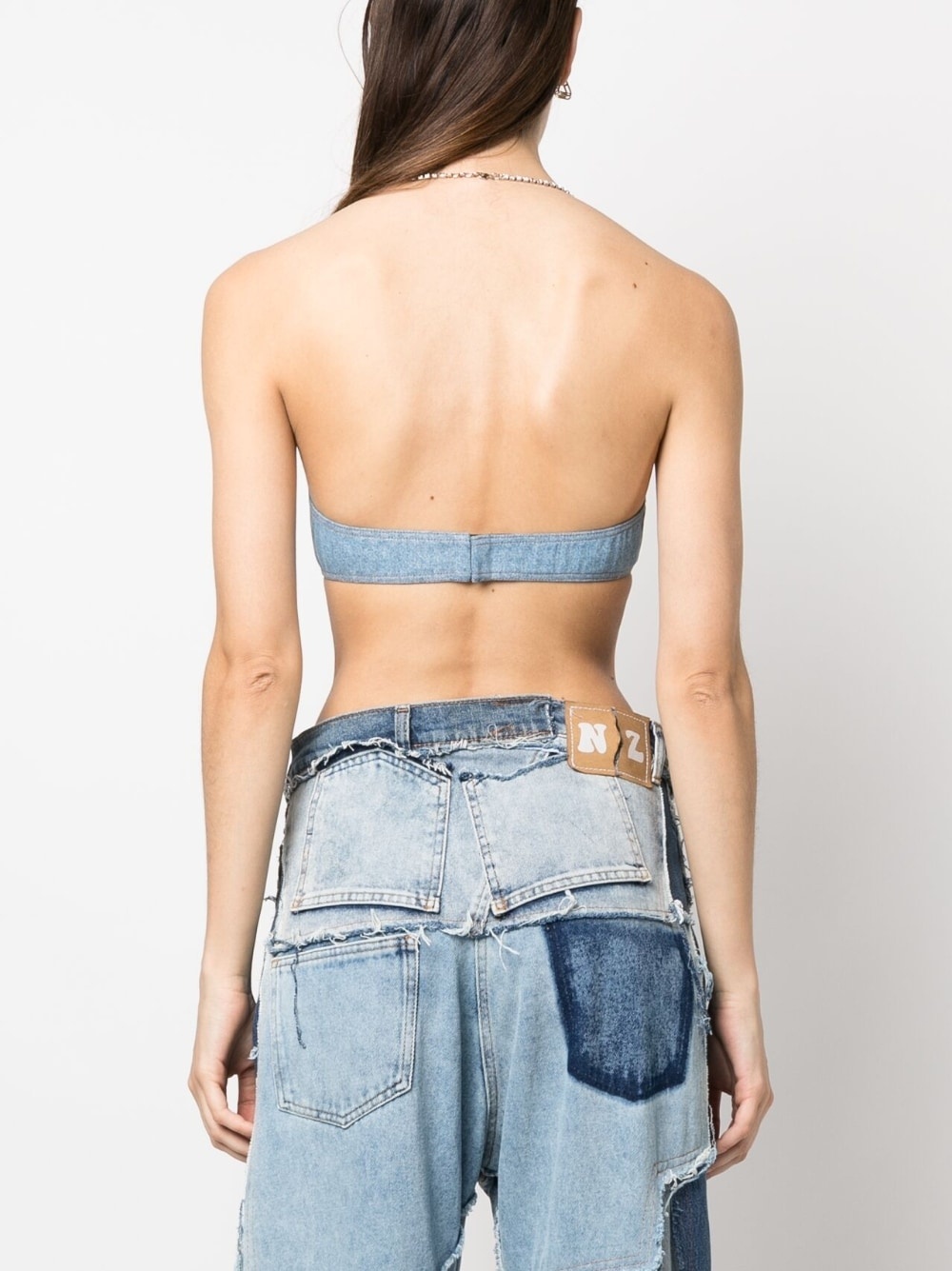 ribbed washed-denim crop top - 4