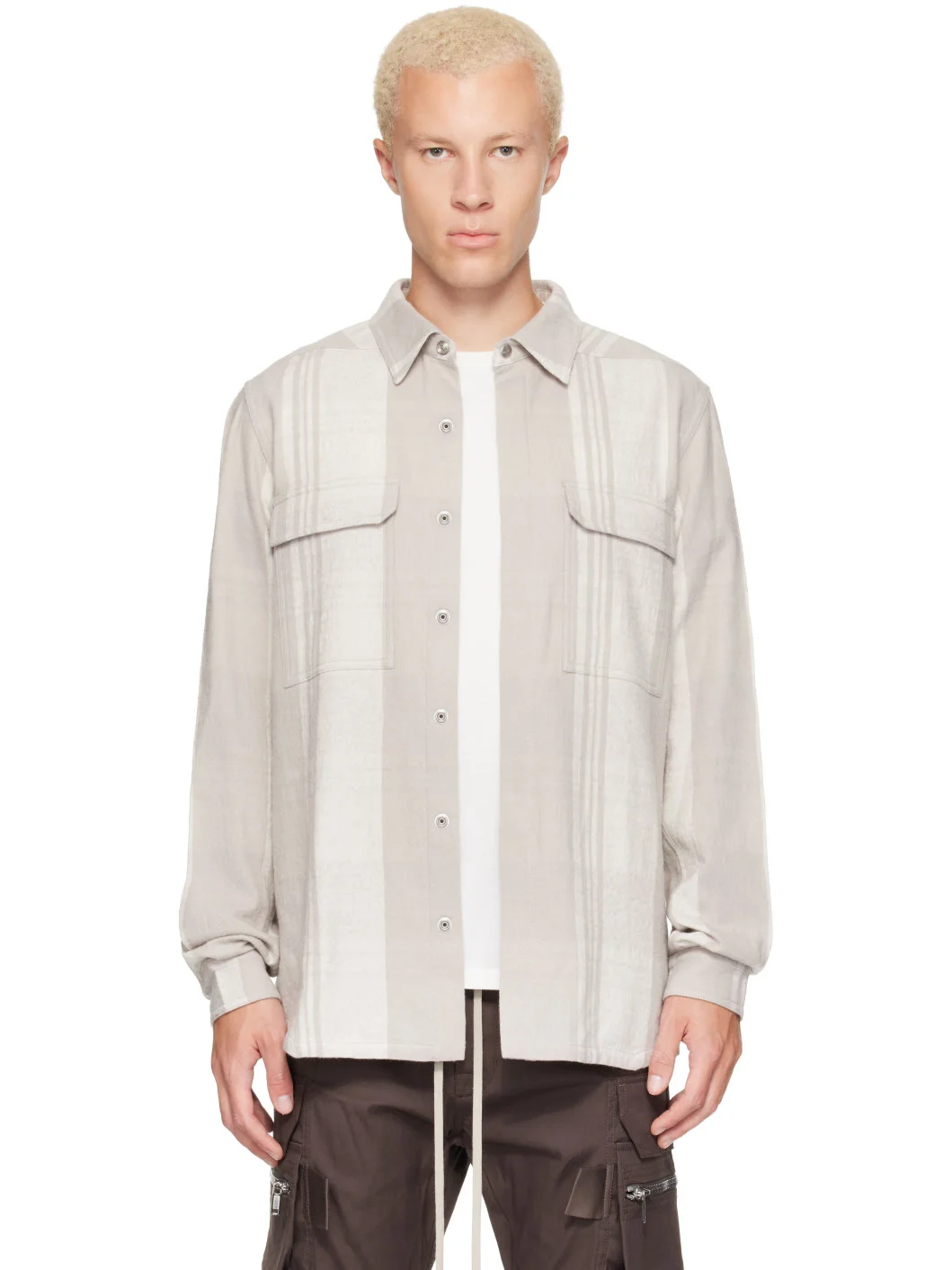 Beige Tower Bleach Plaid Outershirt - 1