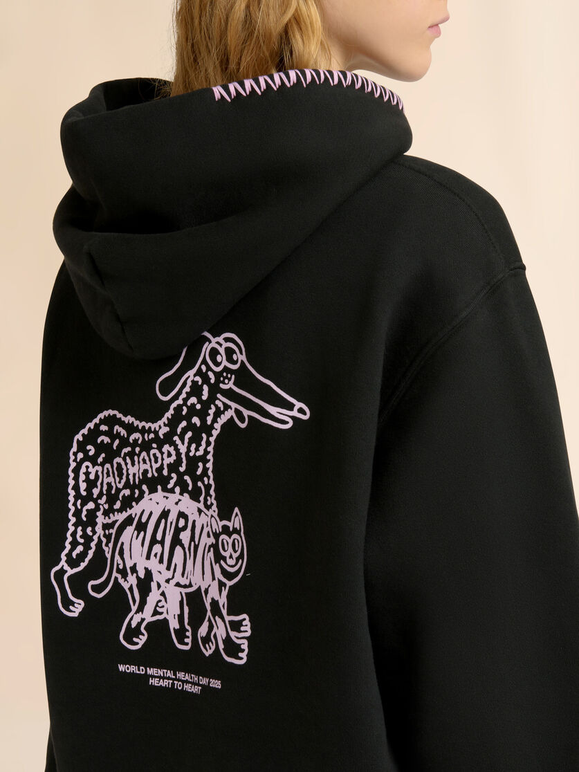 MARNI + MADHAPPY BLACK COTTON HOODIE WITH ANIMAL PRINT - 5