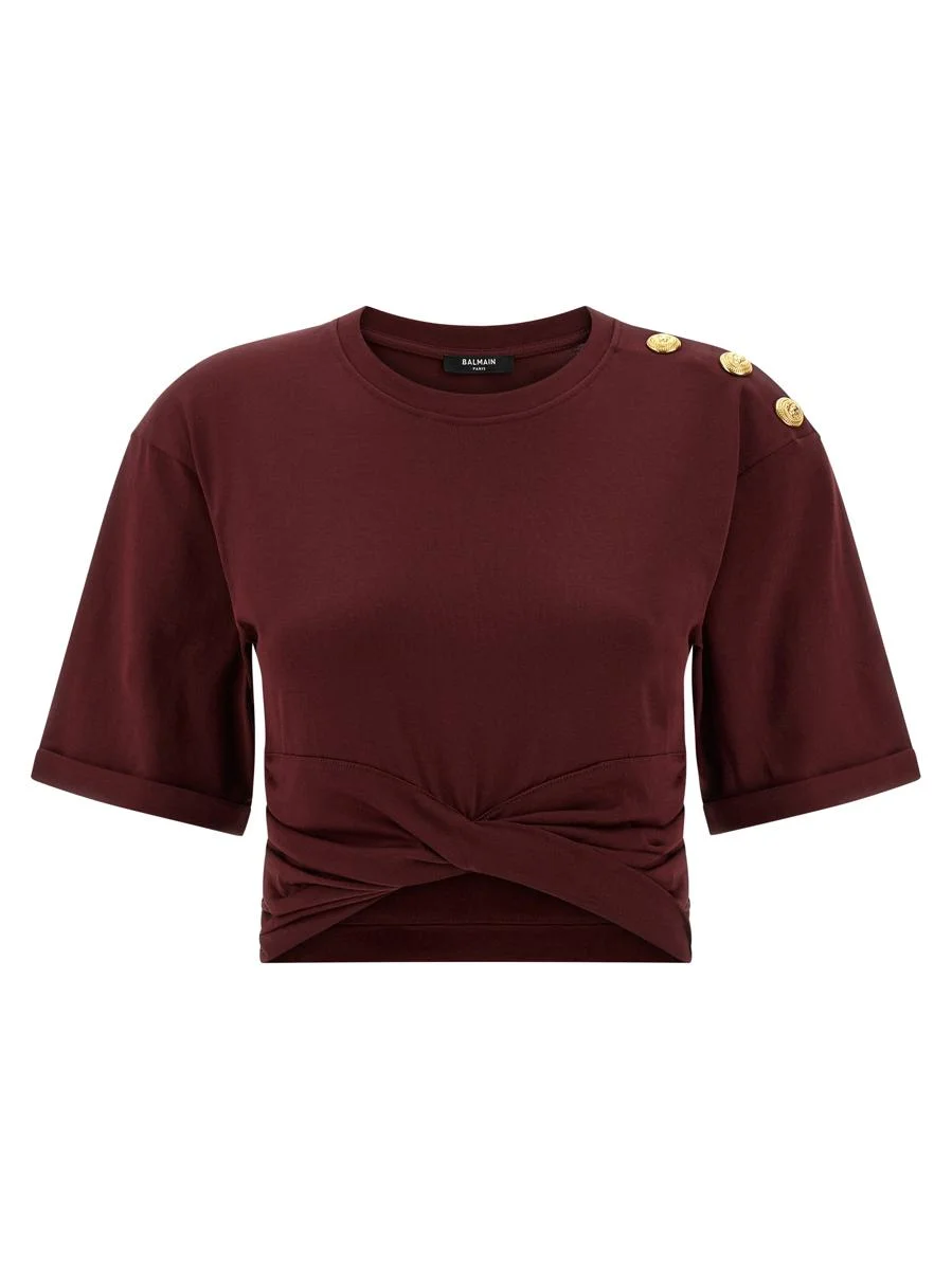 Balmain Knotted Crop T-Shirt - 1