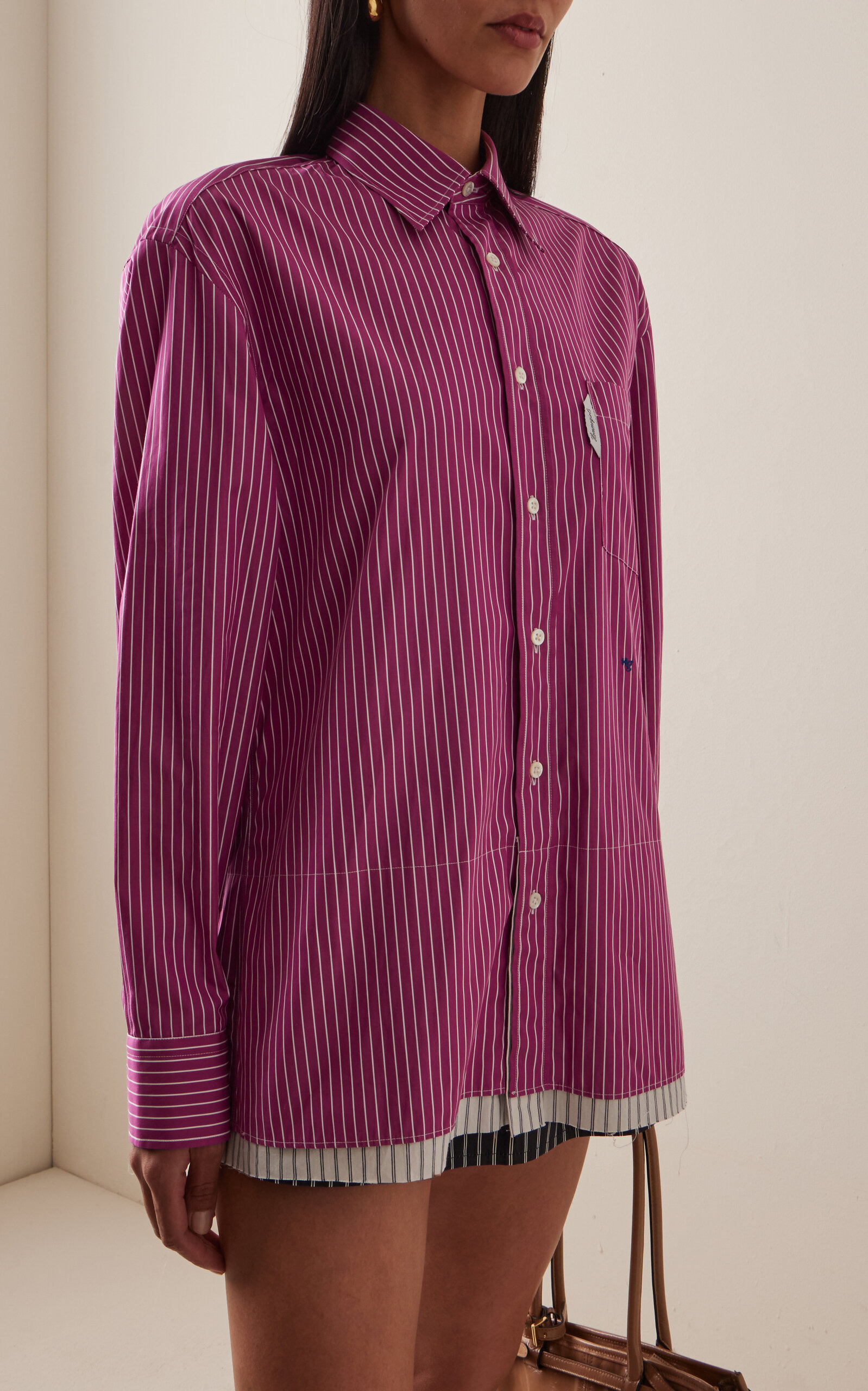Striped Cotton Mini Shirt Dress pink - 3