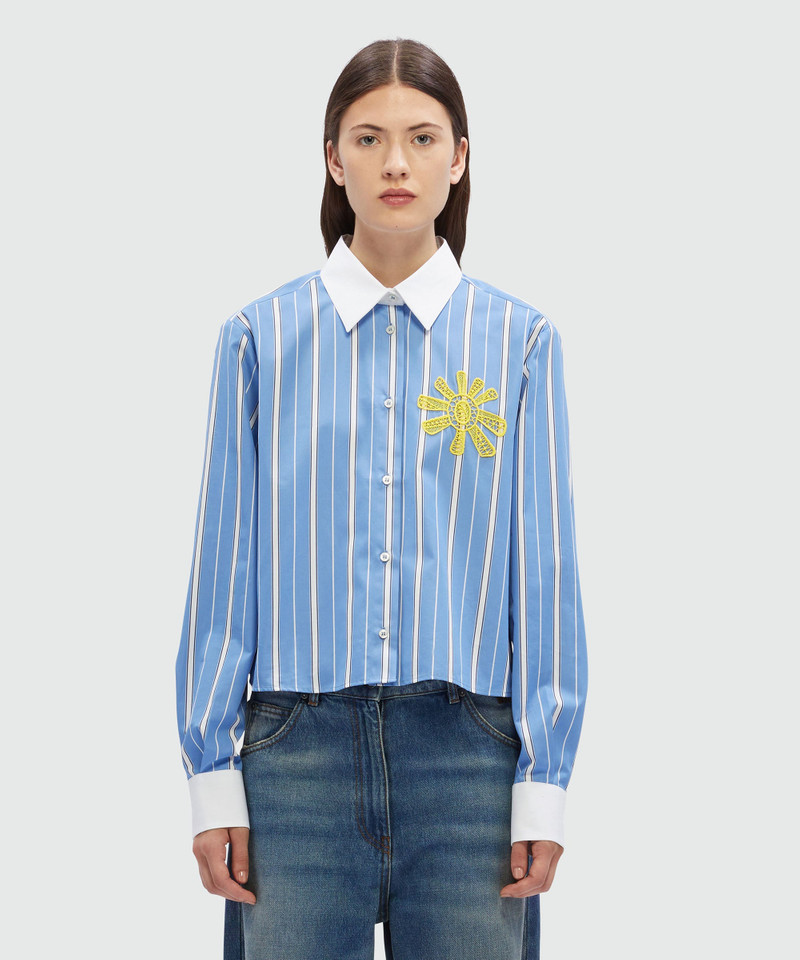 MSGM Striped light blue poplin shirt with sun detail outlook