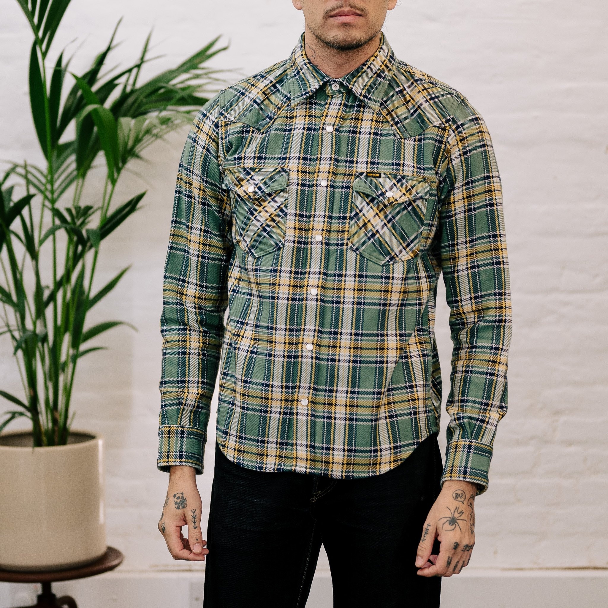 Ultra Heavy Flannel Tartan Check Western Shirt - Green - 4
