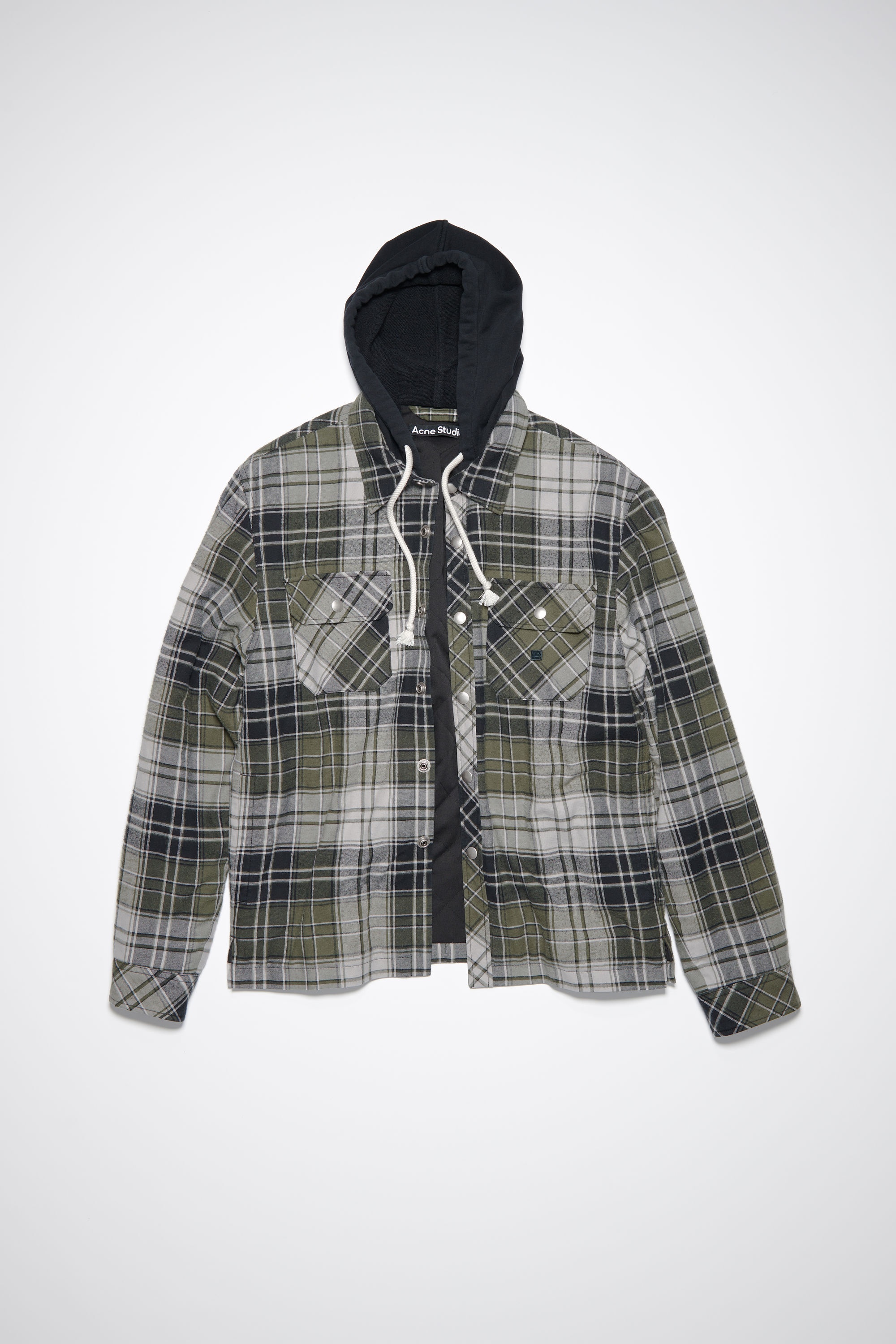 Check hooded jacket - Grey/Dark Green - 1