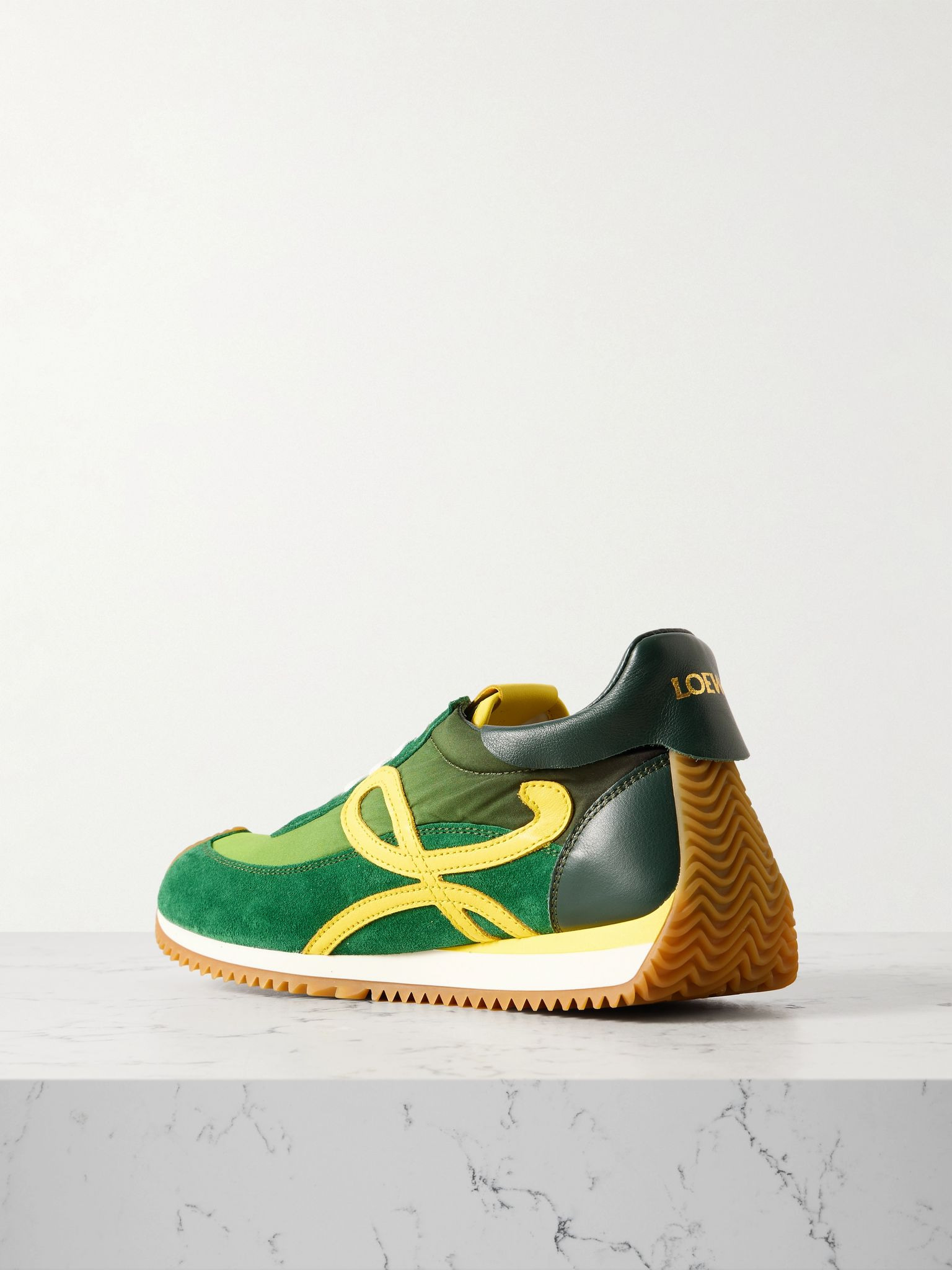Flow Runner 2.0 leather-trimmed shell and suede sneakers Leaf green - 3