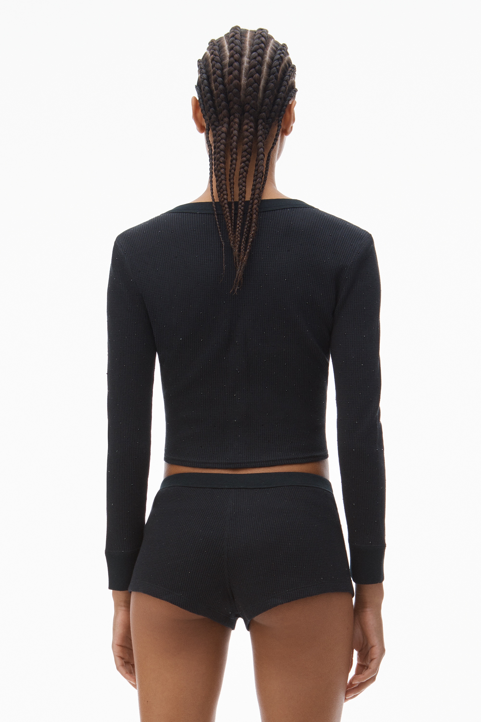 Crystal Hotfix Long-Sleeve Cardigan in Waffle Knit - 4