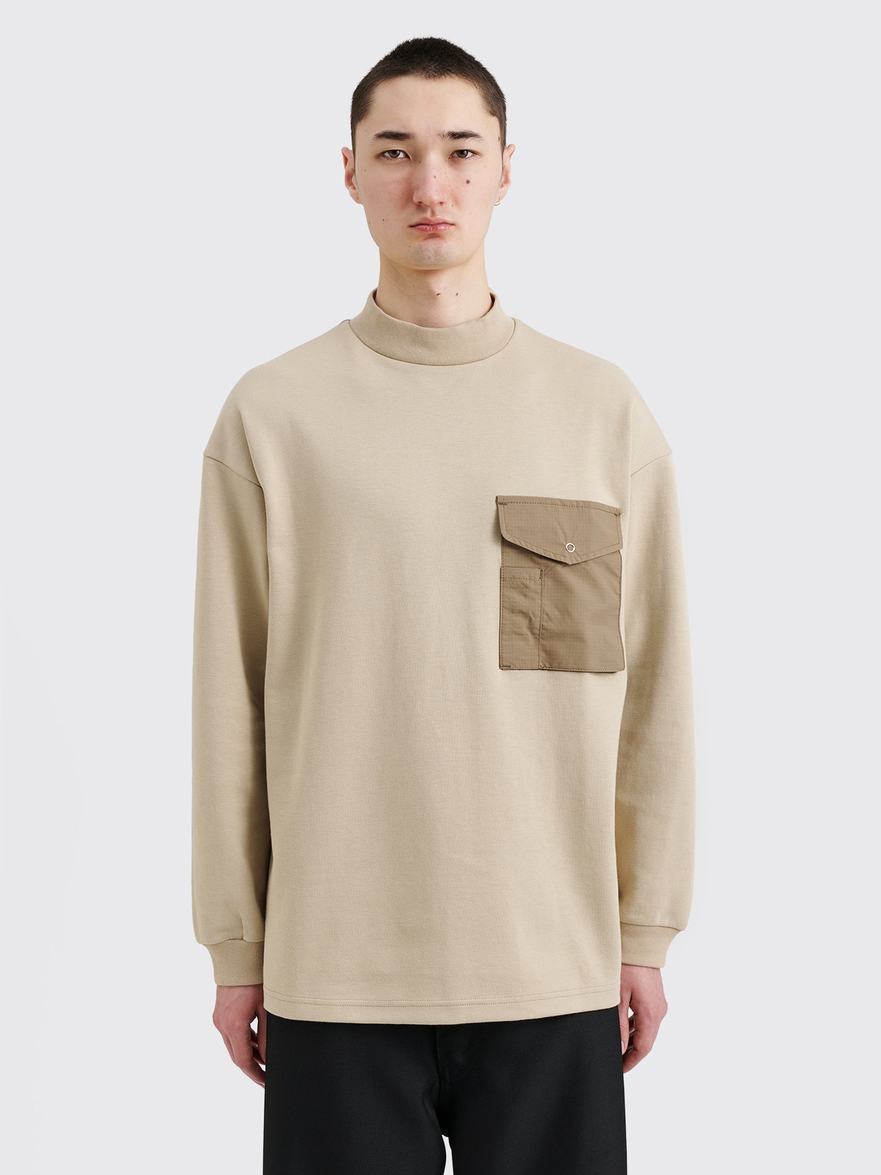 COMME DES GARÇONS HOMME LONG SLEEVE MOCK NECK T-SHIRT BEIGE - 1