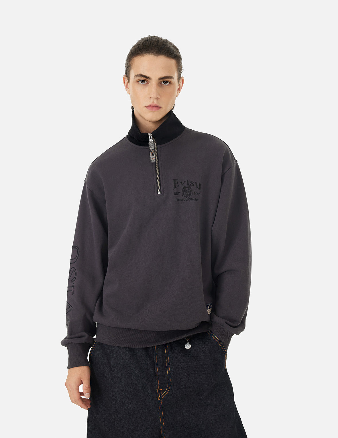 LOGO EMBROIDERY RELAX FIT HALF-ZIP SWEATSHIRT - 6