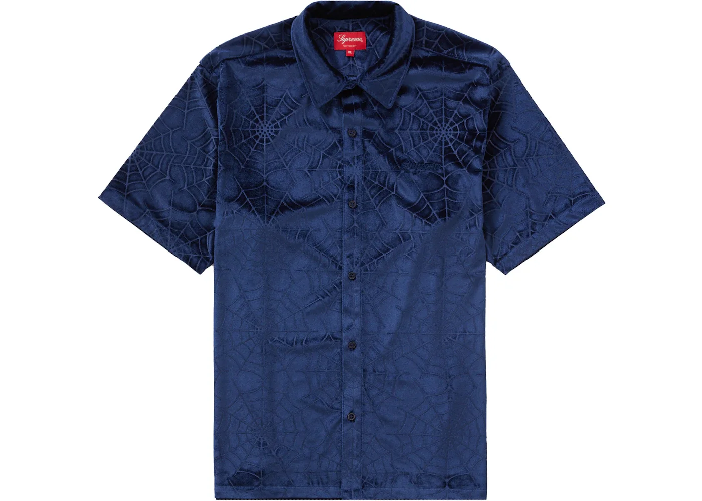 Supreme Spider Web Velvet S/S Shirt Navy - 1