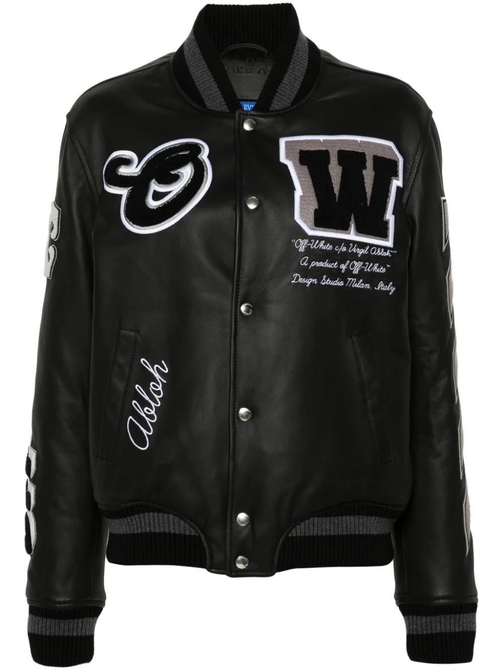 appliqué leather bomber jacket - 1