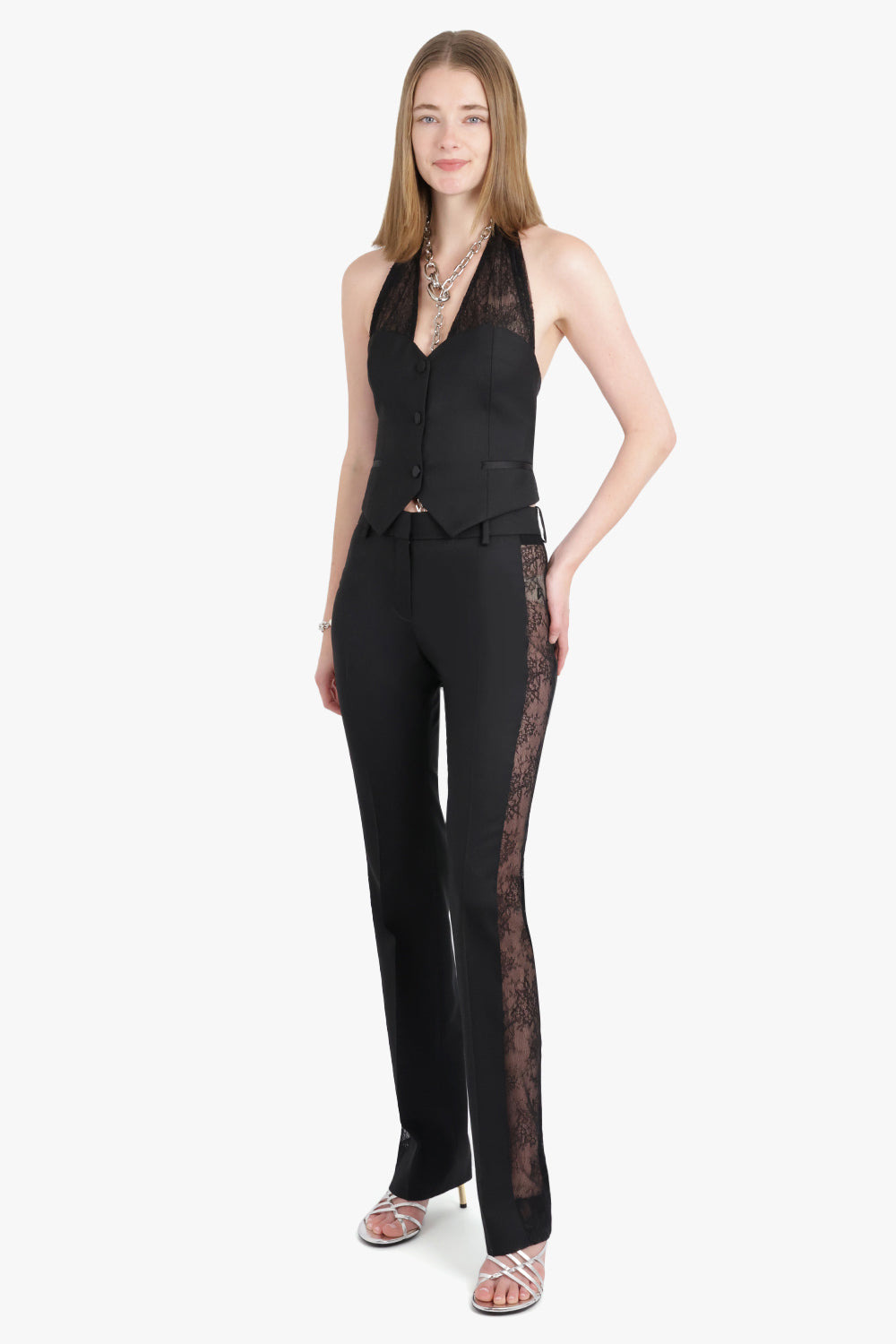 LACE SIDE PANEL STRAIGHT LEG PANT | BLACK - 2