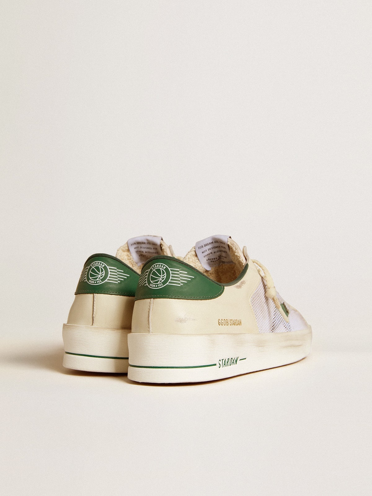Stardan in white suede and mesh with green leather star and heel tab - 4