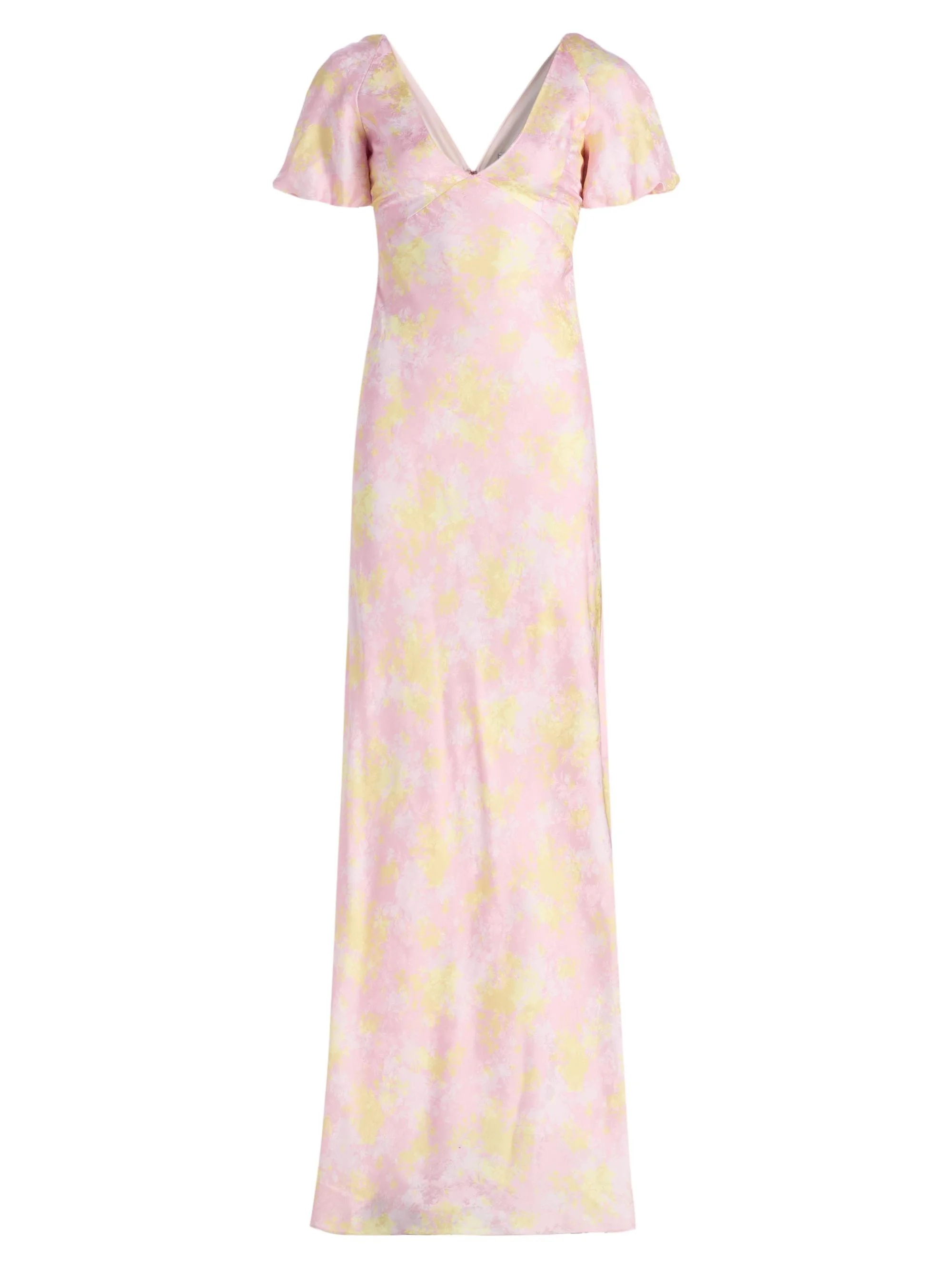 Women's Lilou Flora Silk Satin Column Gown - Pink And Yellow Floral - 1