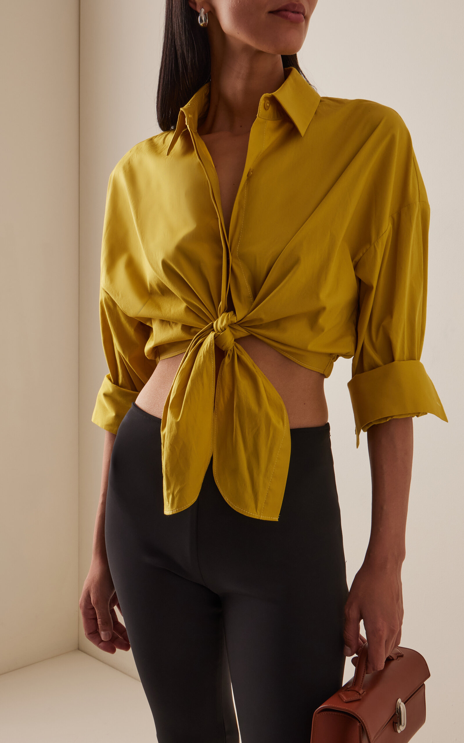 Lisa Cropped Cotton Tie-Front Shirt yellow - 3