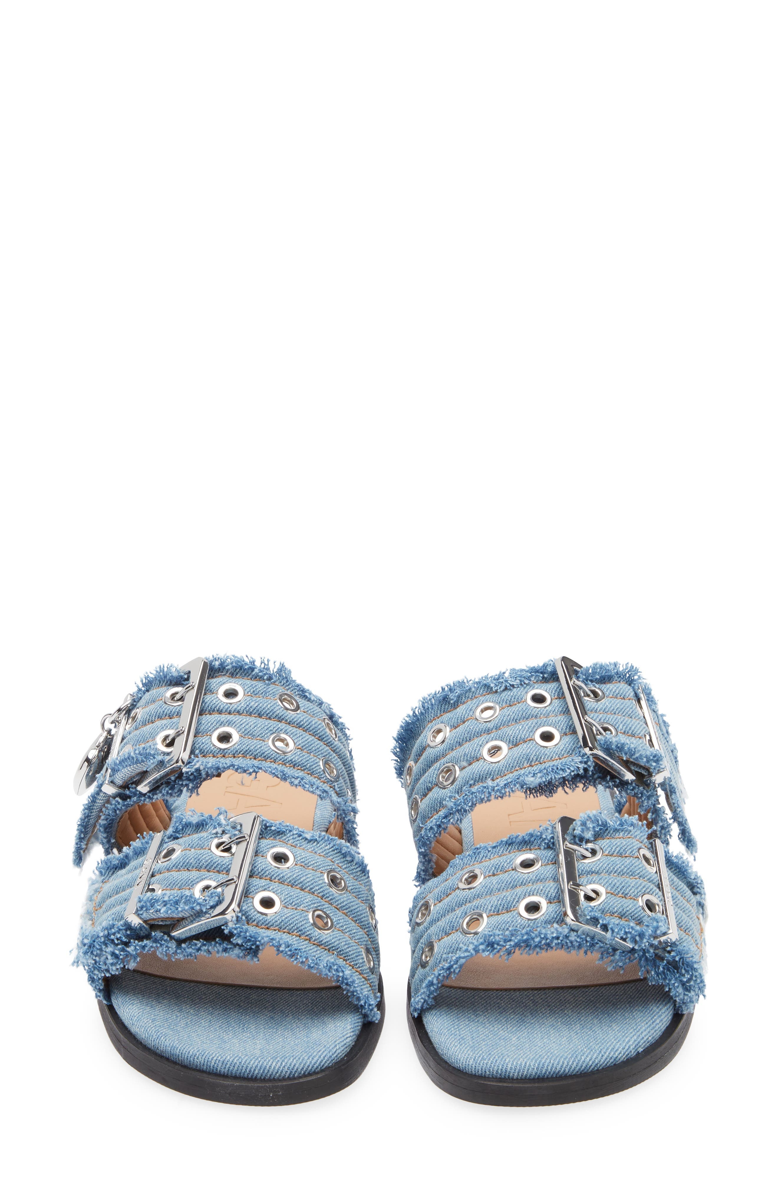 Ganni Buckle Slide Sandal in Faded Denim at Nordstrom - 4