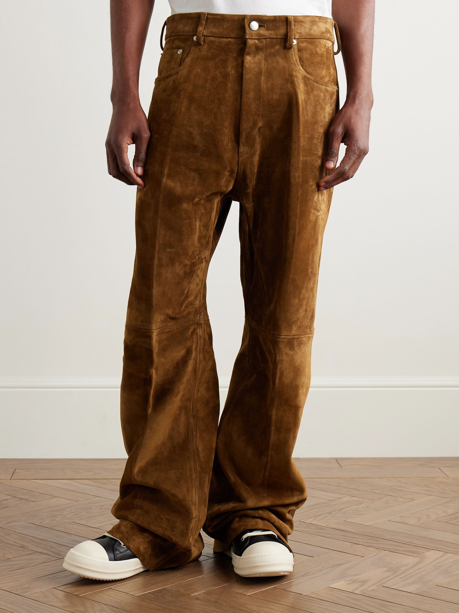 Geth Wide-Leg Panelled Suede Trousers Brown - 3