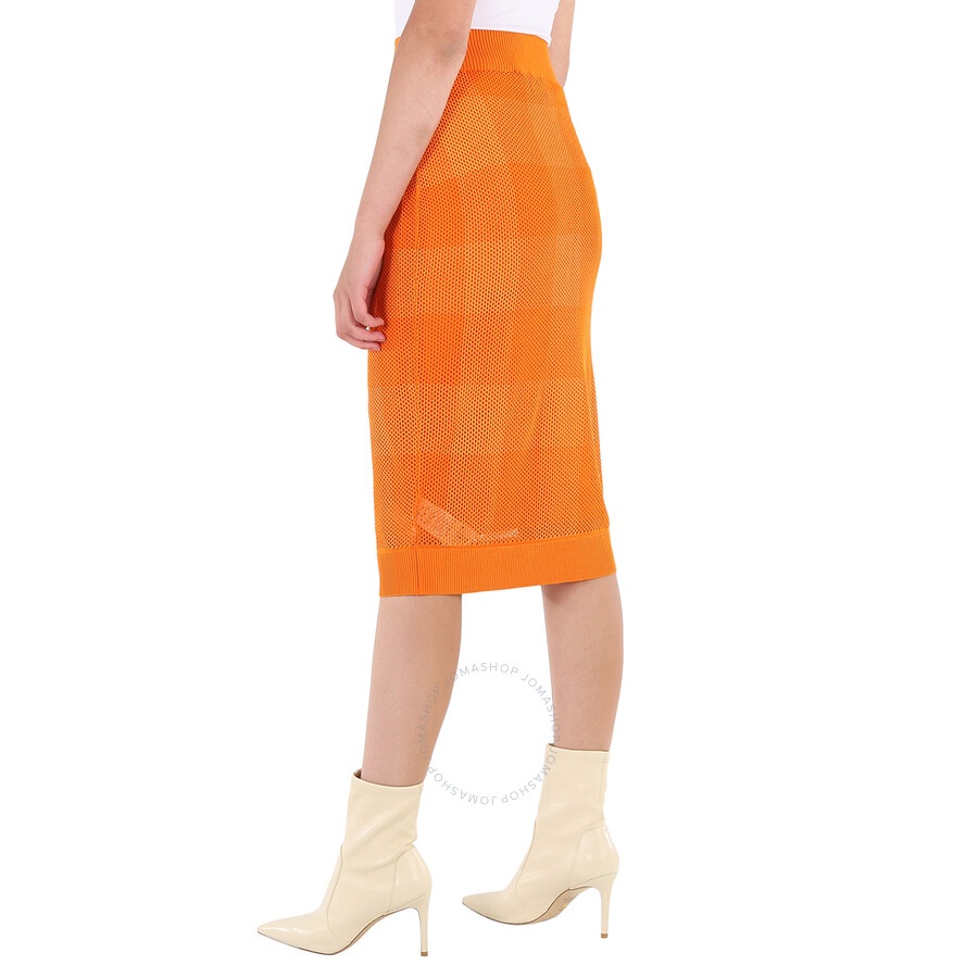 Burberry Ladies Deep Orange Zafina Knit Mesh Midi Pencil Skirt - 5