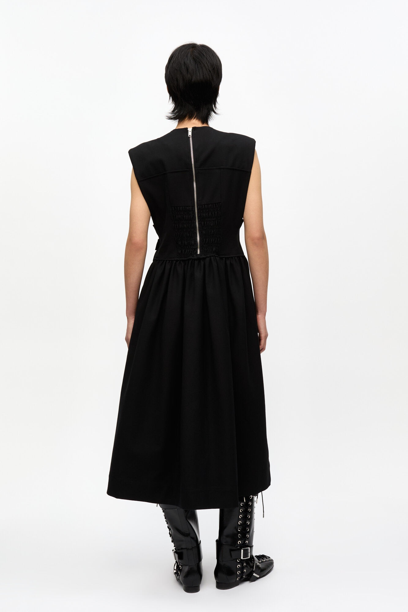 BLACK HEAVY COTTON CORSET MIDI DRESS - 3