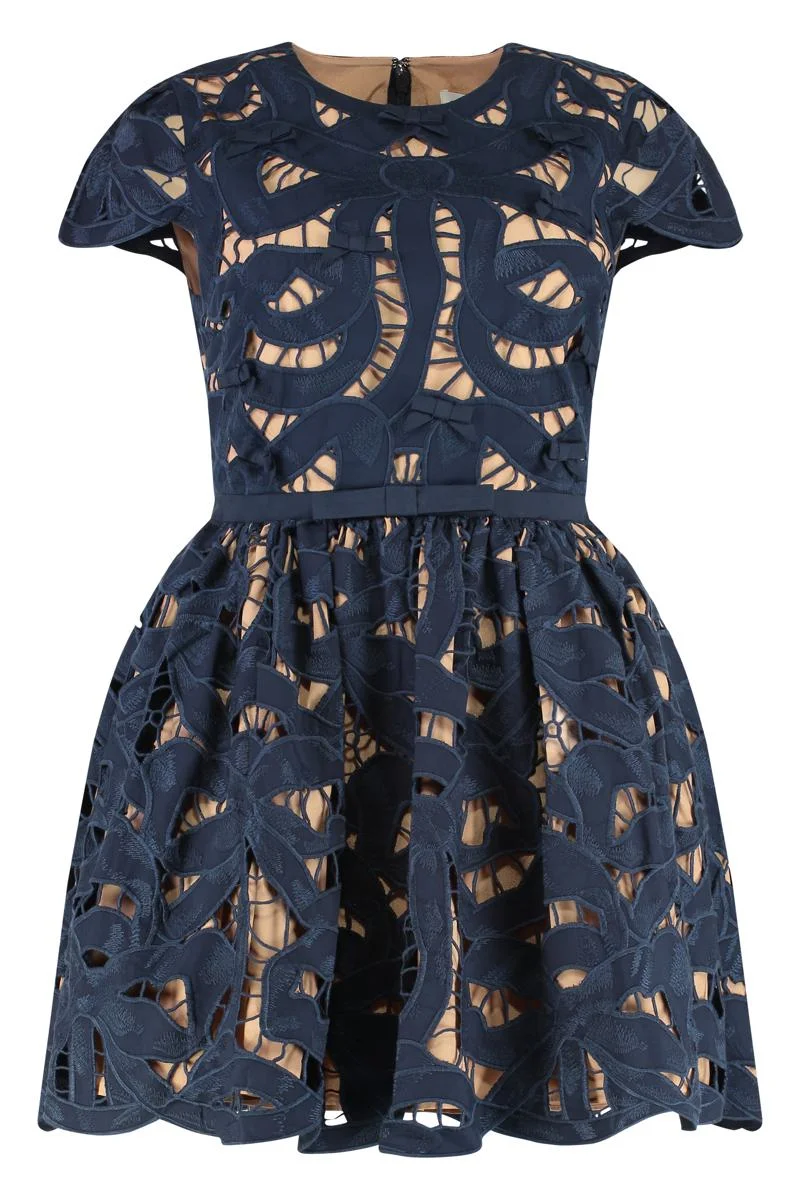 Self-Portrait Embroidered Mini Dress - 1