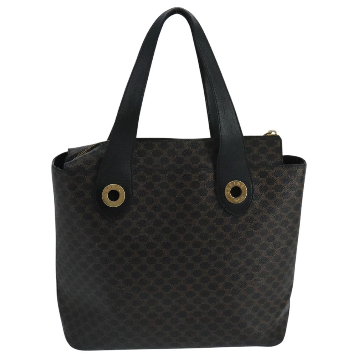 CELINE Macadam Canvas Hand Bag Pvc Leather Black Gold - 2