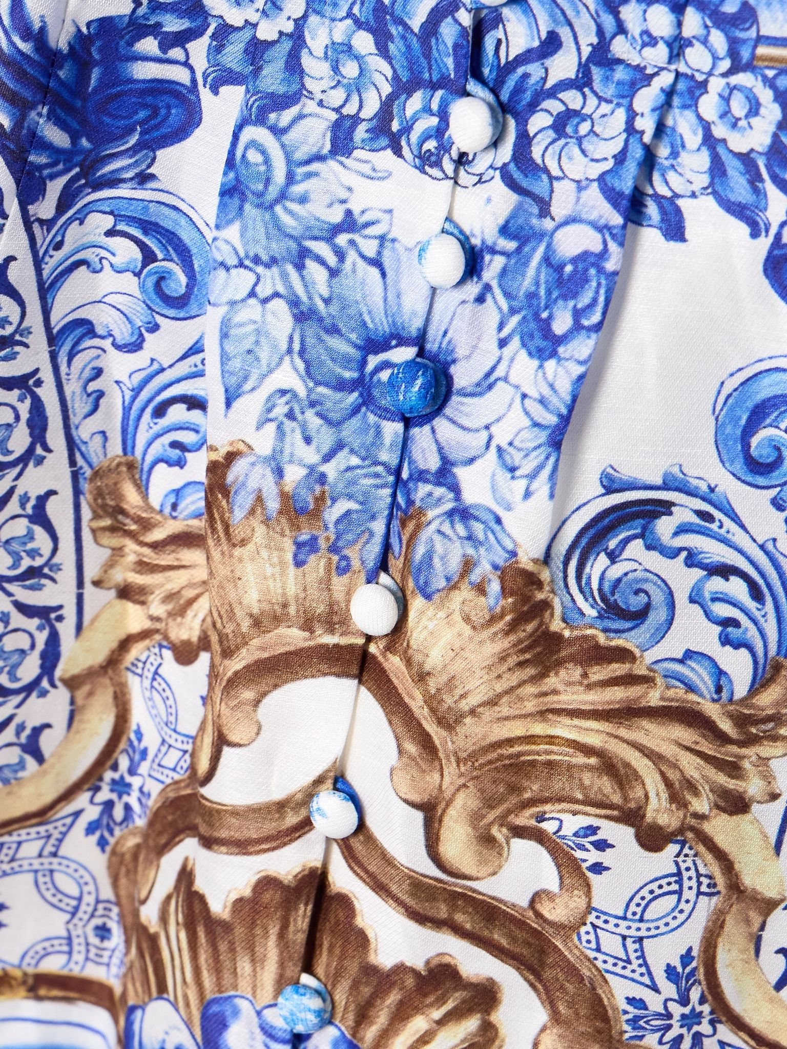 Pleated printed linen and silk-blend mini dress Blue - 5