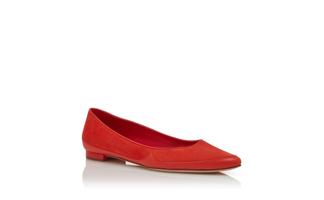 Orange Nappa Leather and Suede Flat Pumps - 3