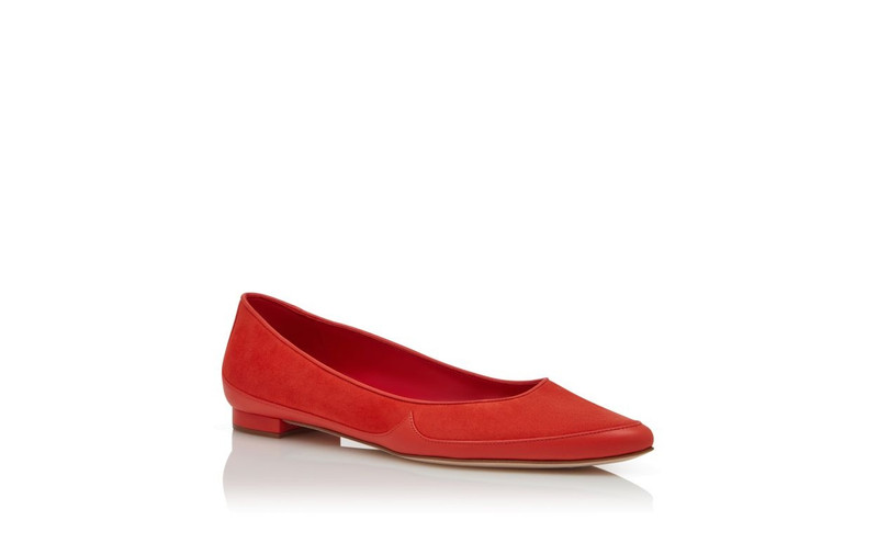 Orange Nappa Leather and Suede Flat Pumps 3