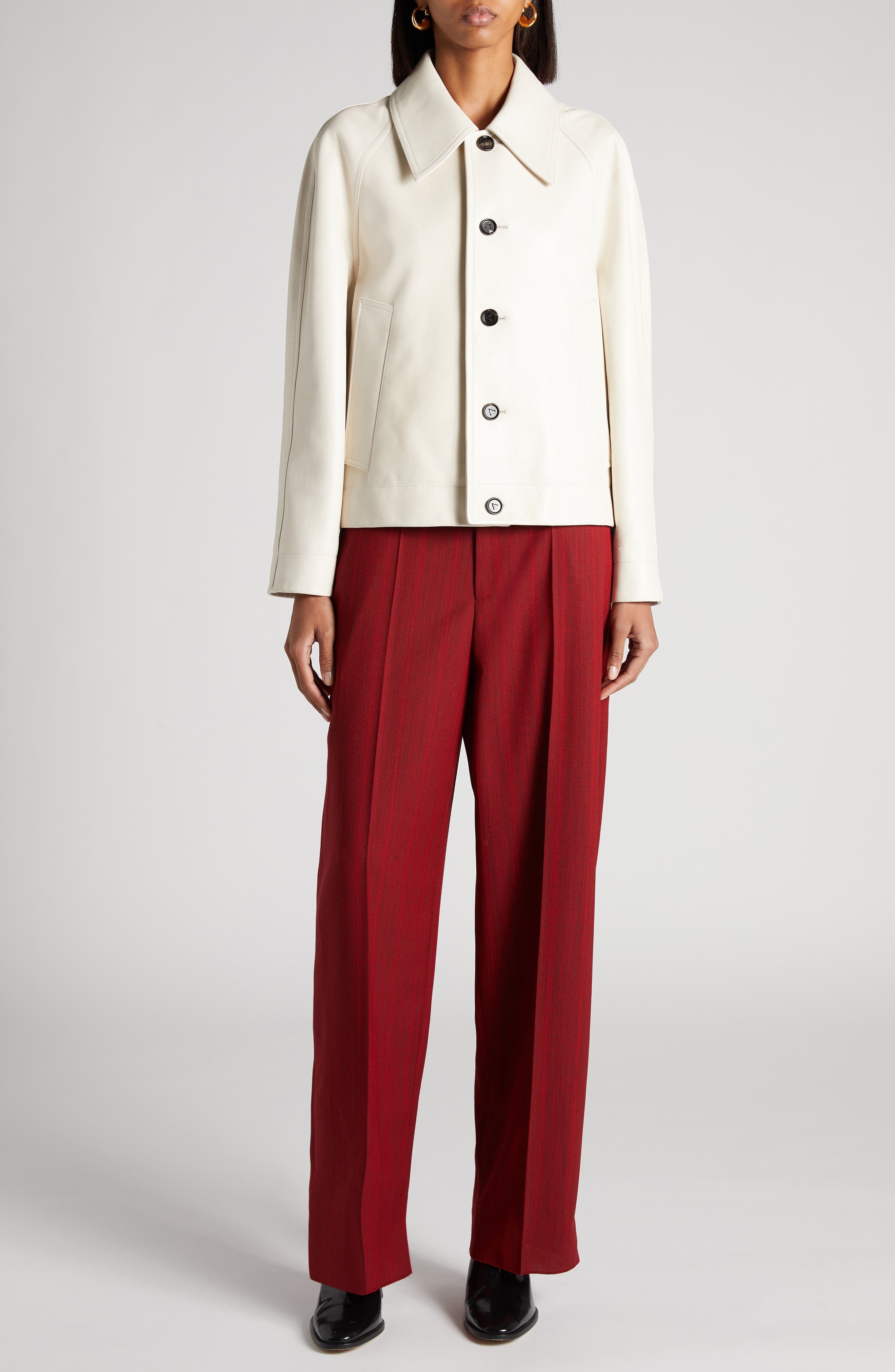 Bottega Veneta Lambskin Leather Jacket in 9247 Pale Meringue at Nordstrom - 2