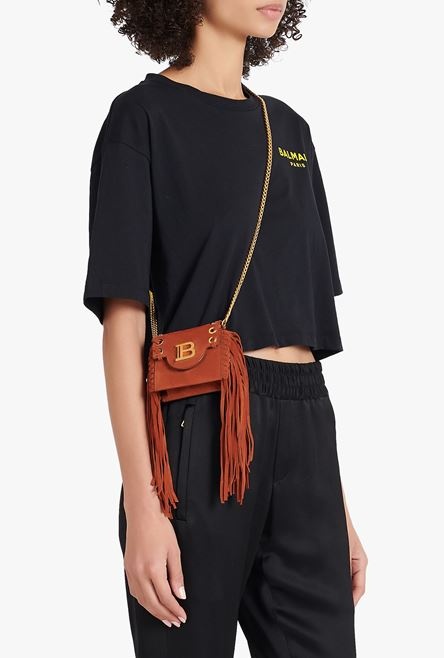 Balmain x Netflix -Fringed terracotta suede mini card holder - 4
