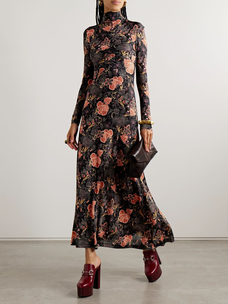 ULLA JOHNSON Koa ruched printed stretch-jersey turtleneck maxi dress Multi outlook