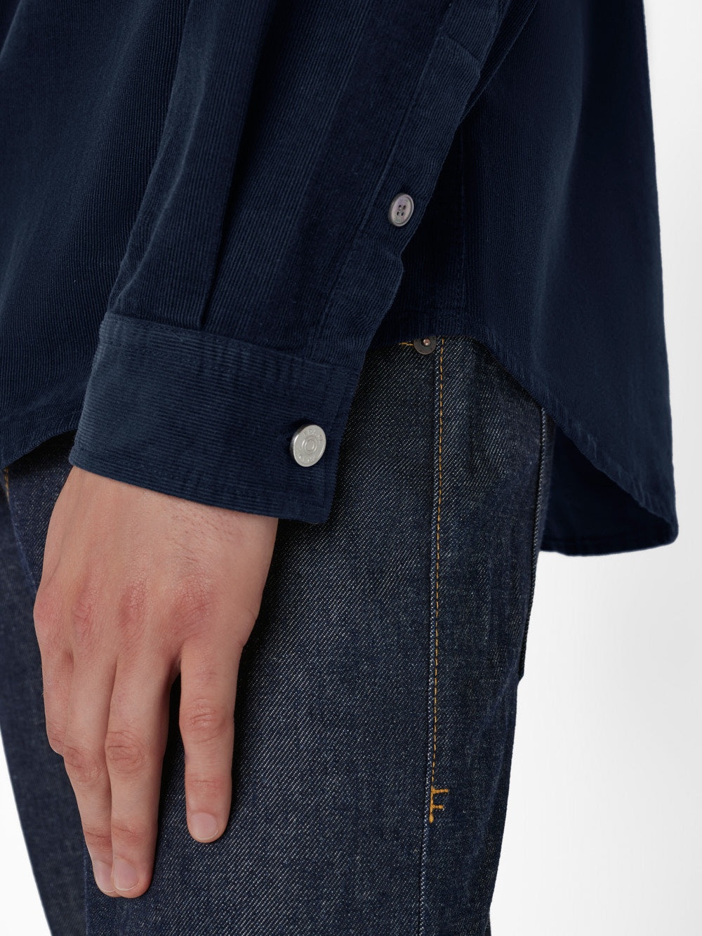 Double Pocket Micro Corduroy Shirt in Midnight Blue - 4