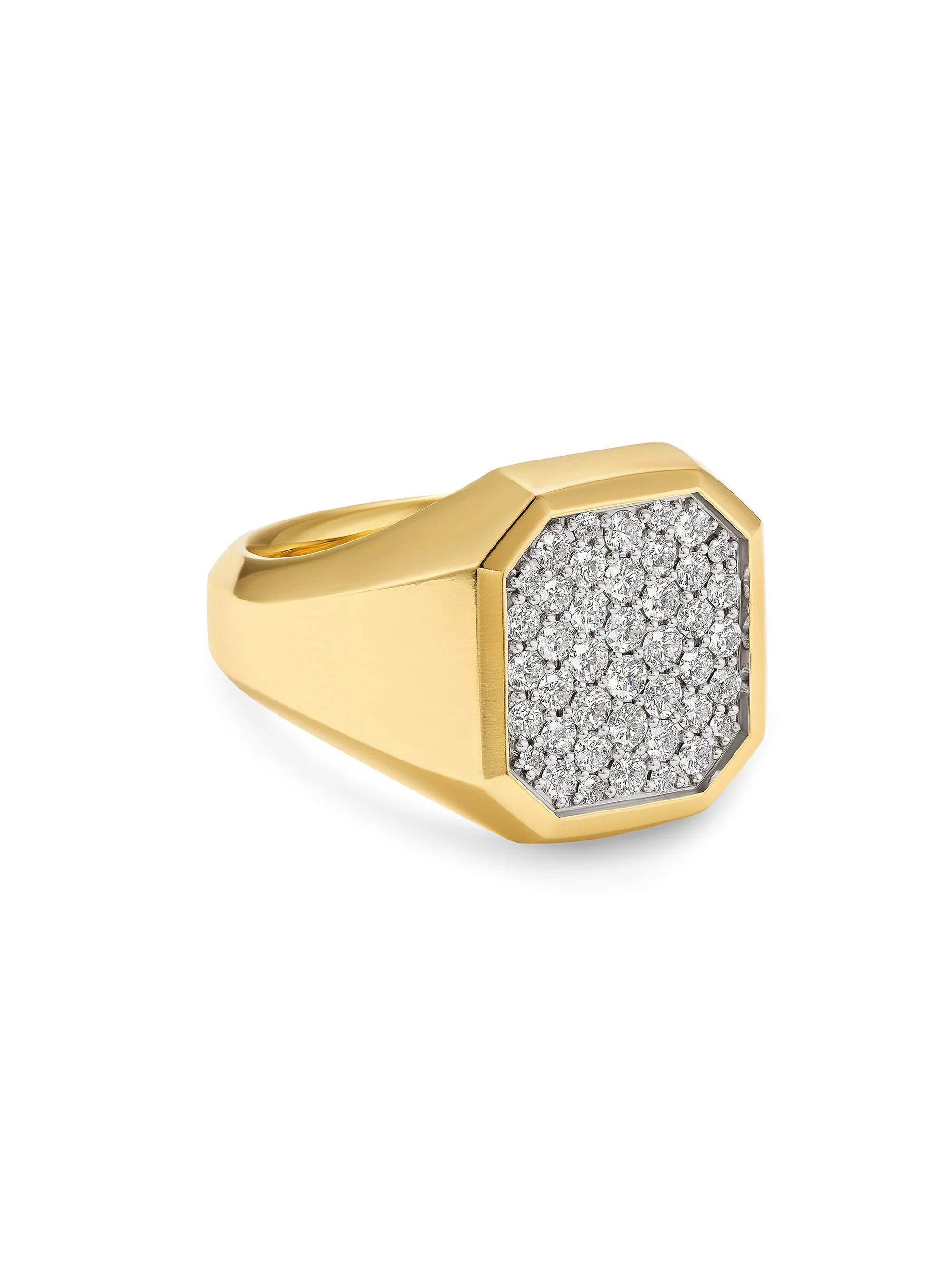 Men's Streamline Signet Ring in 18K Yellow Gold - Diamond - 1