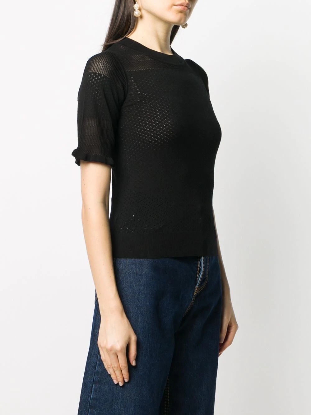 short-sleeve pointelle knit top - 3