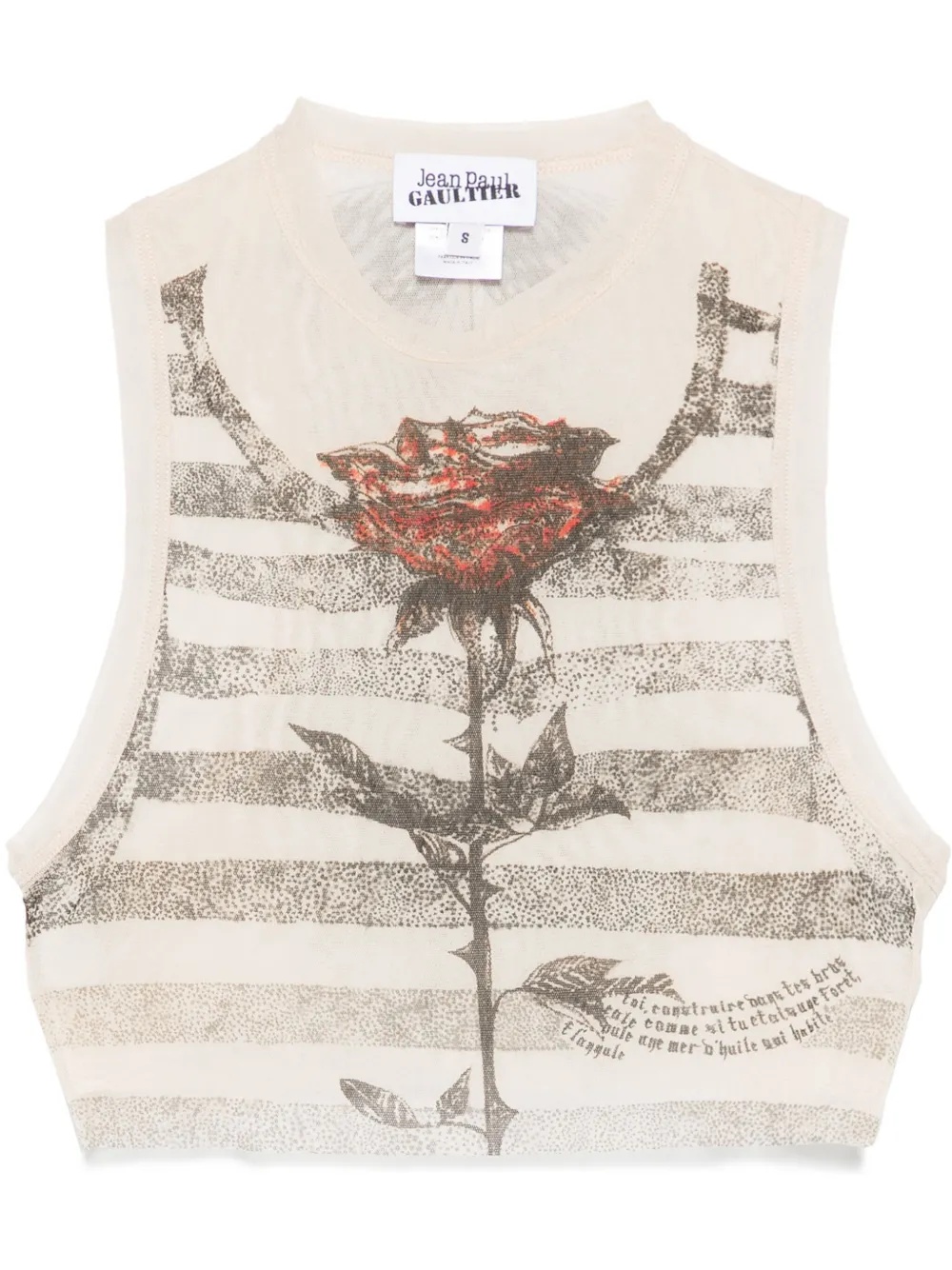 JEAN PAUL GAULTIER - Women Printed "Tattoo Marinière" Mesh Crop Top - 5