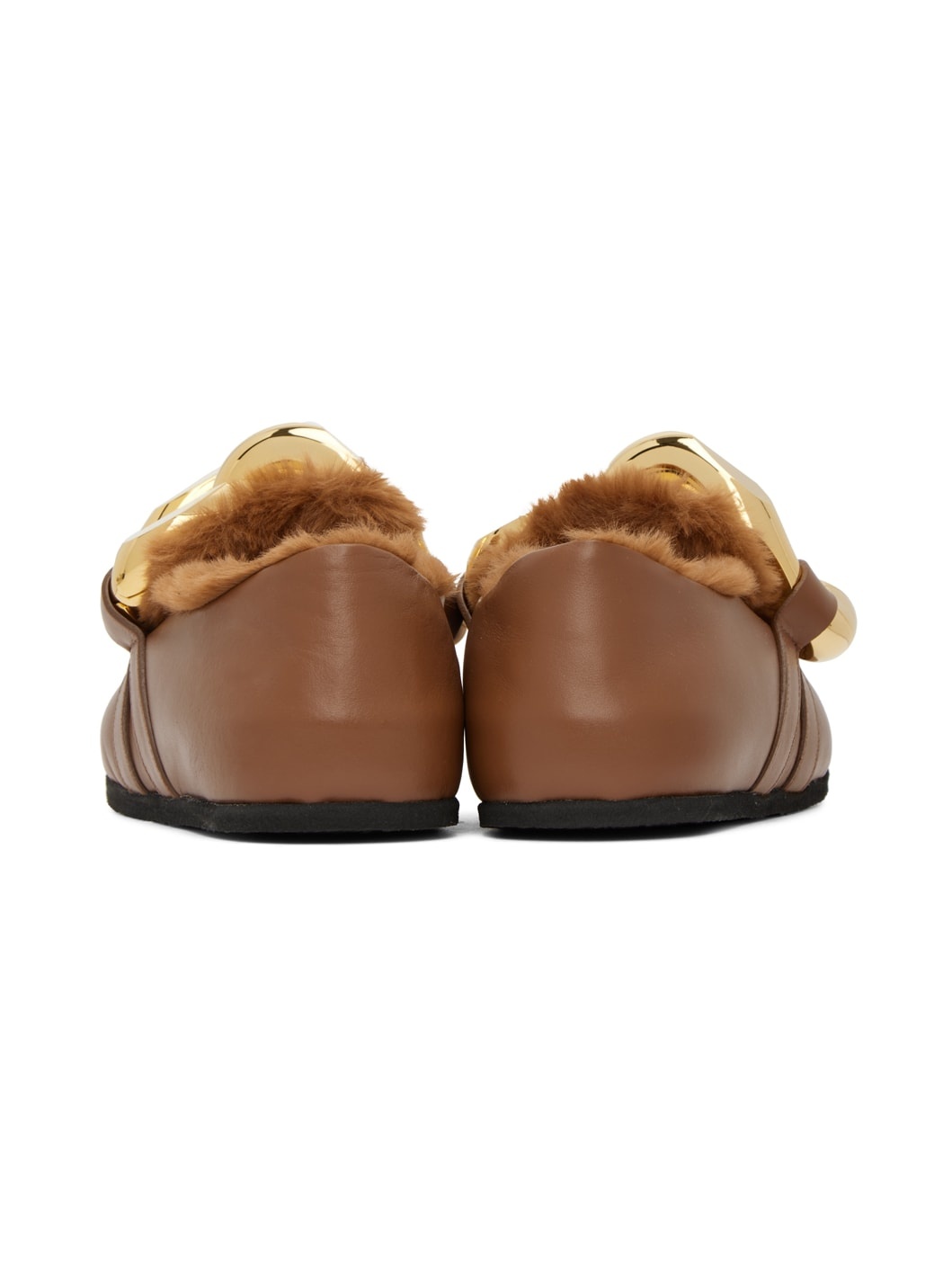 Brown Shearling Chain Loafers - 2
