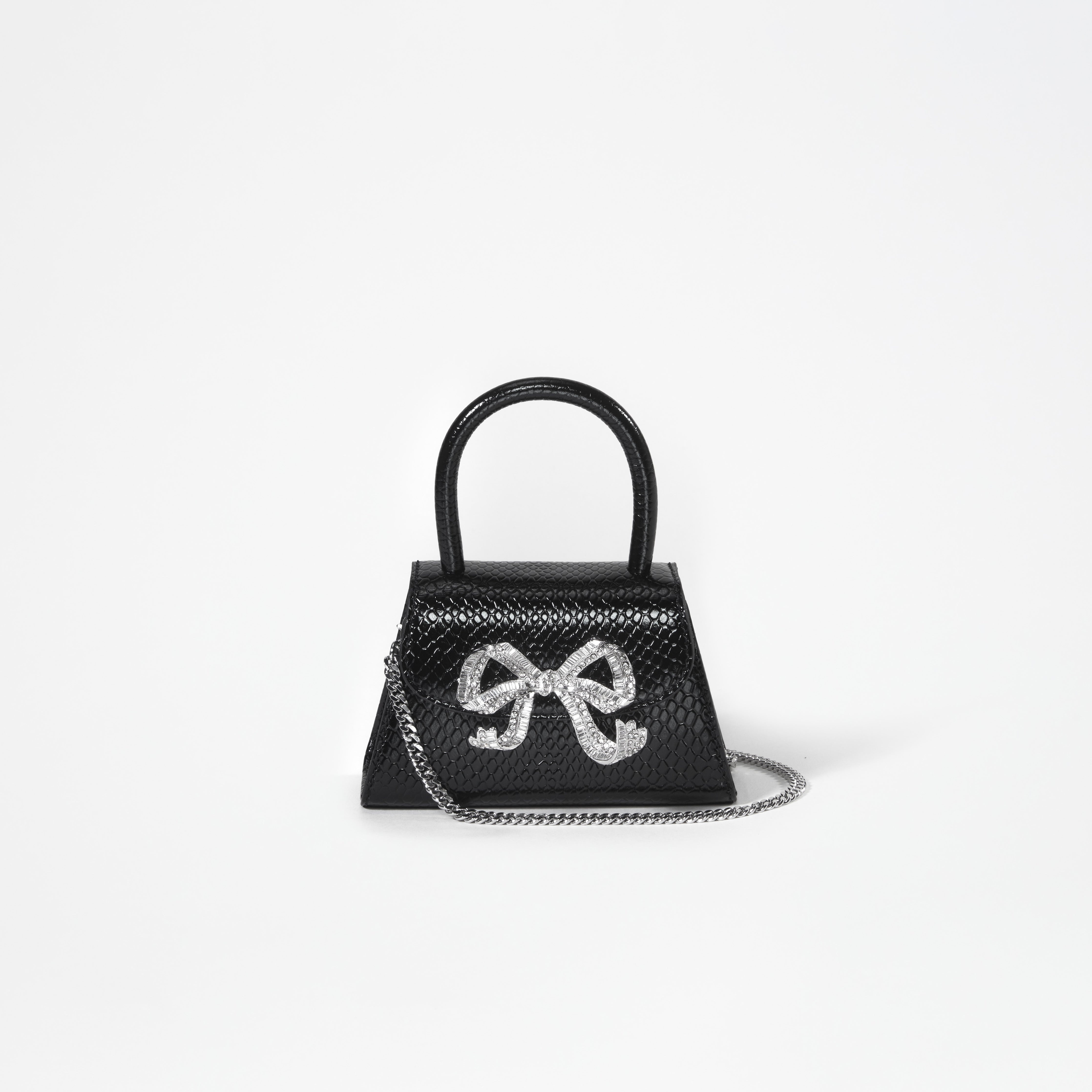 Black Python Diamante Bow Micro Bag - 4